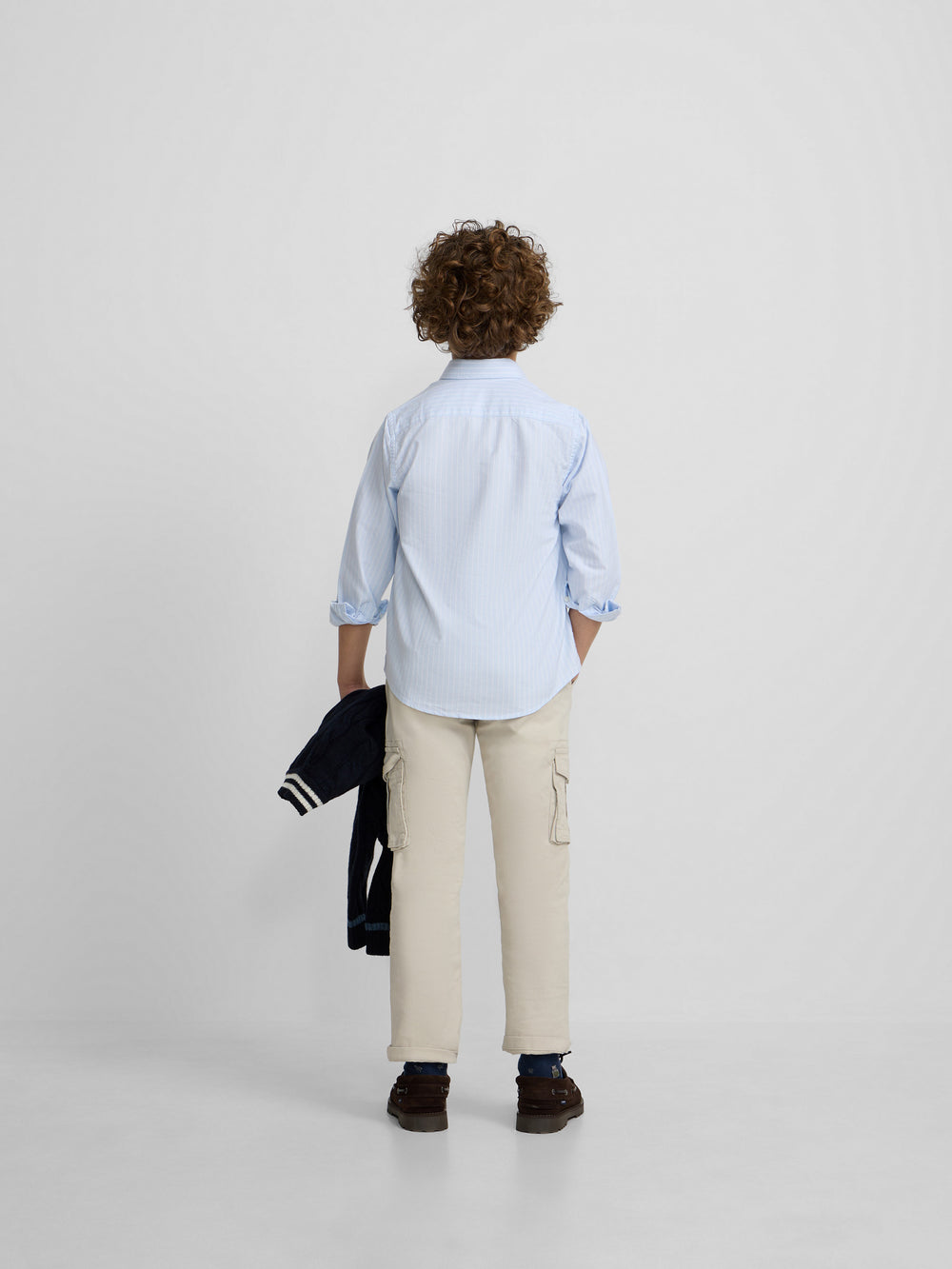 Camisa sport oxford criança azul claro com risca fina branca