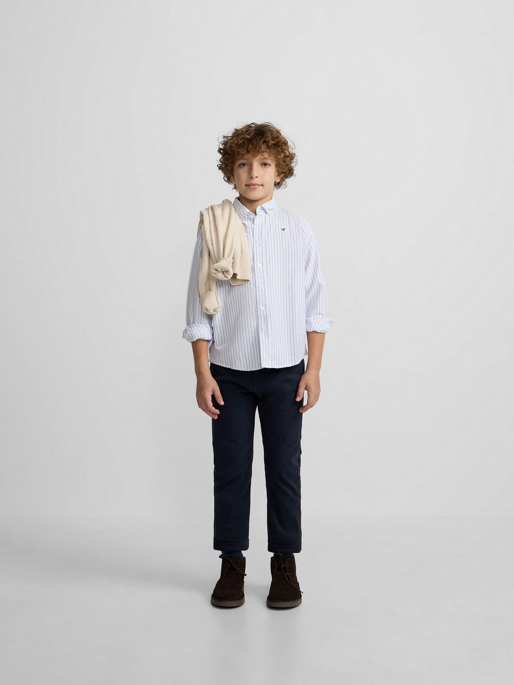 Camisa sport oxford kids blanca raya fina navy