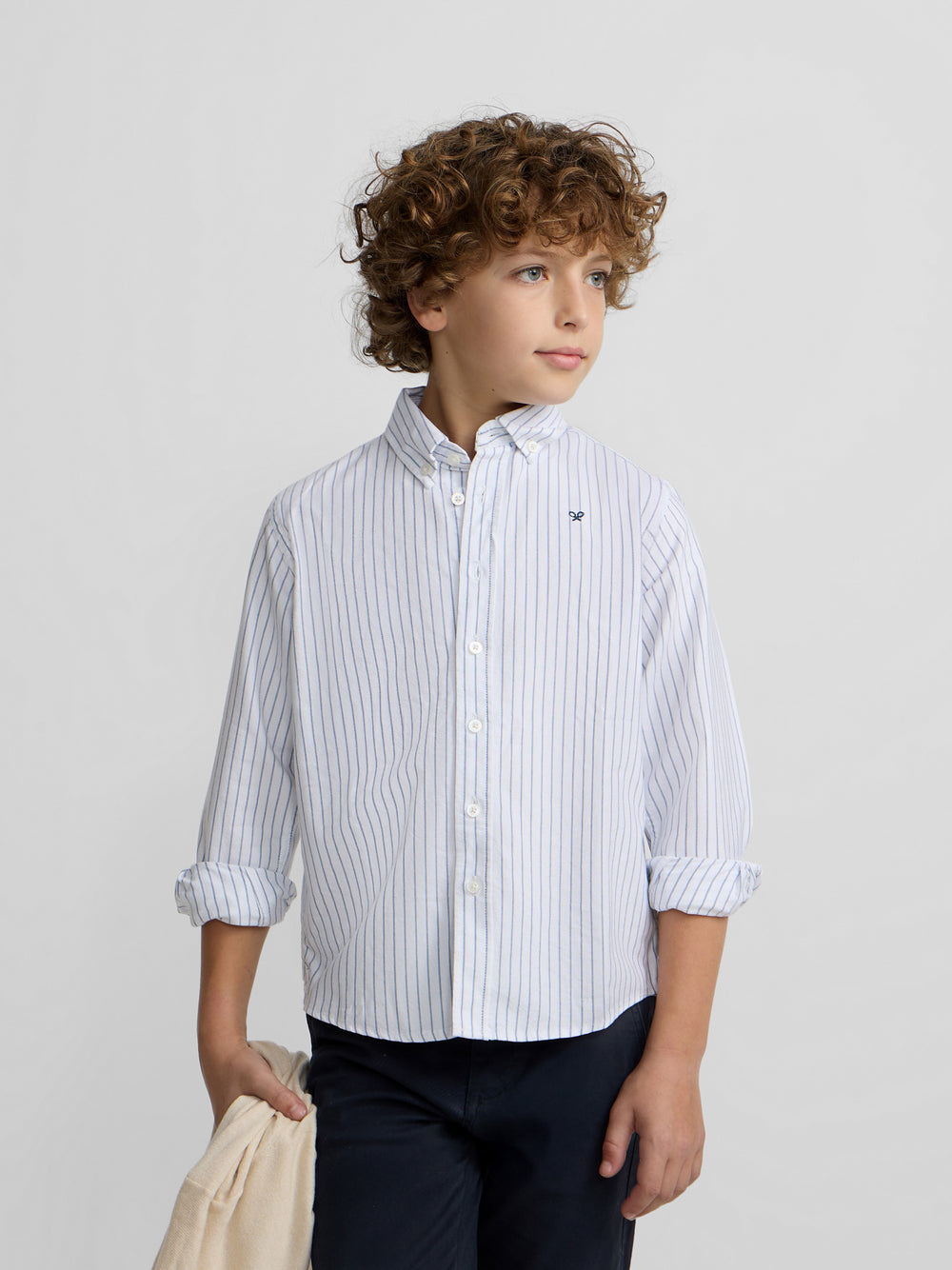 Camisa sport oxford kids blanca raya fina navy