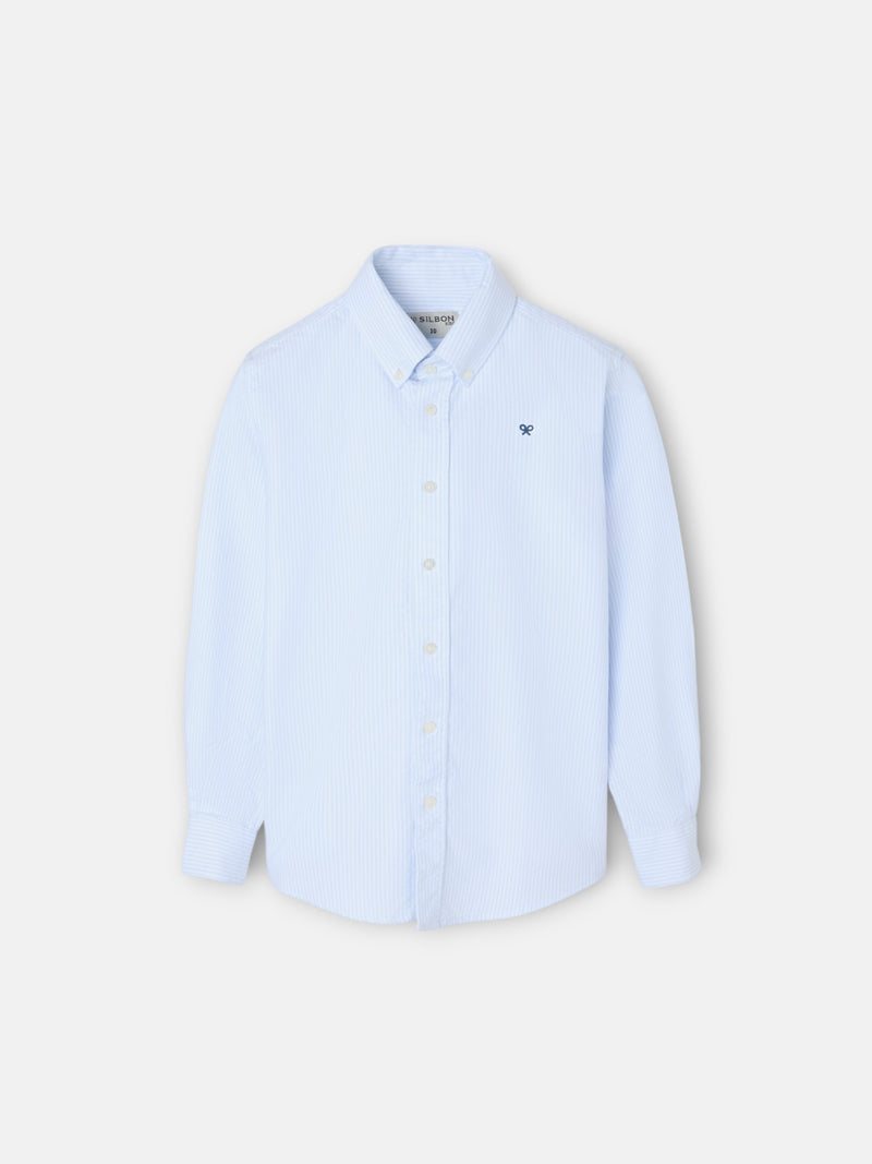 Chemise sport enfant oxford rayée bleu ciel