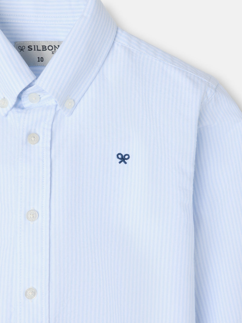Chemise sport enfant oxford rayée bleu ciel