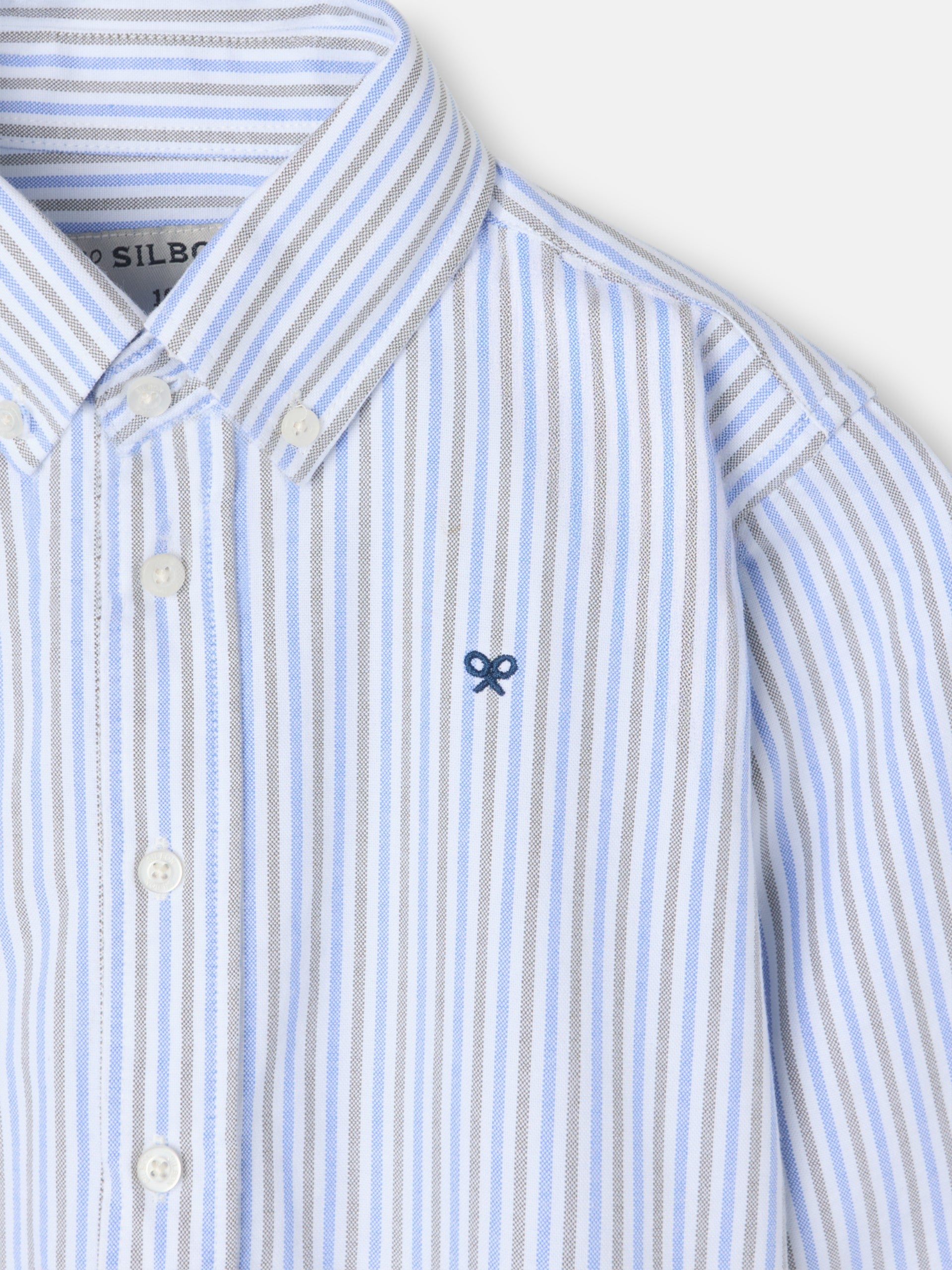 Camisa desportiva criança oxford riscas azul e verde