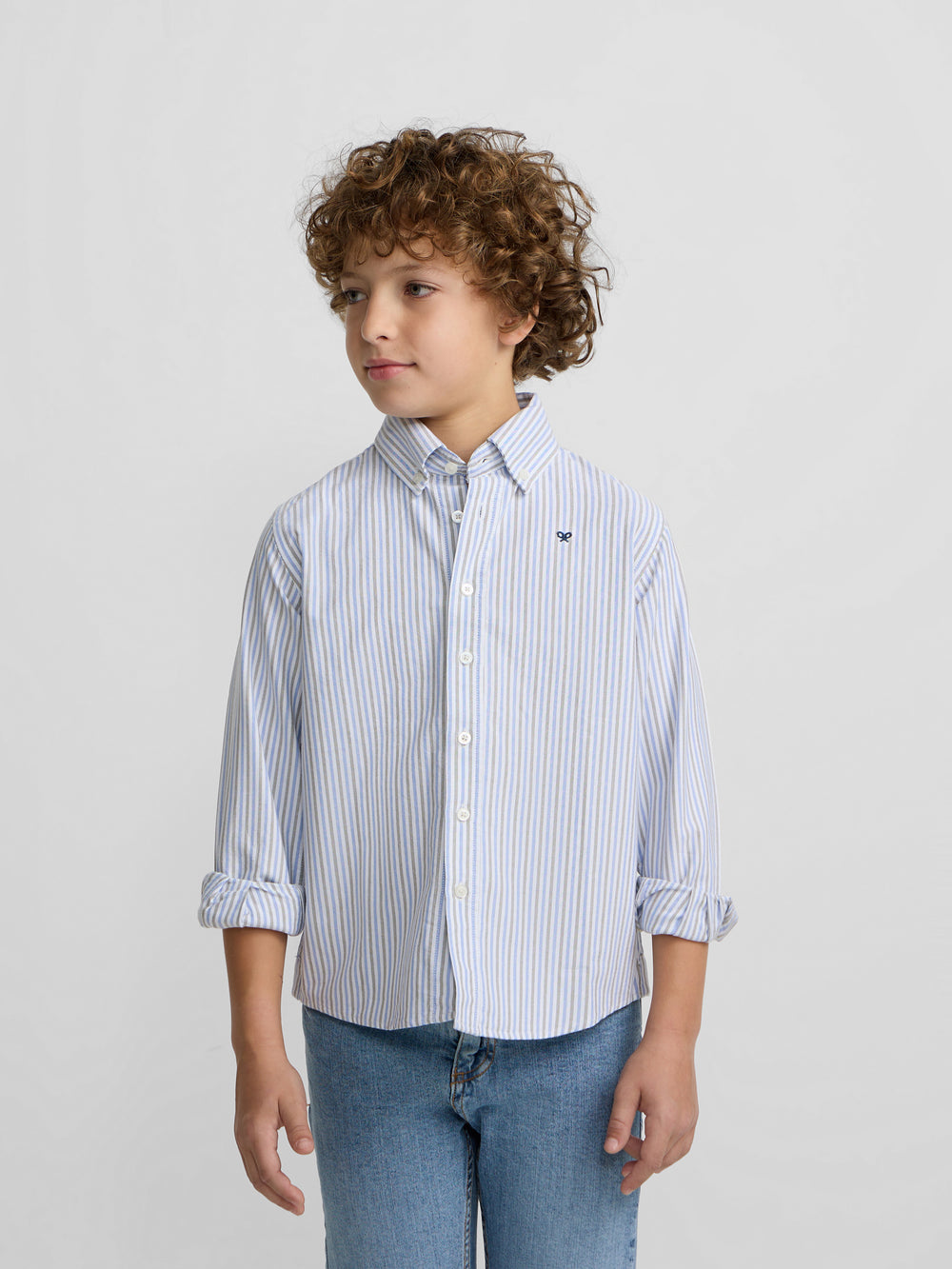 Kids' sport shirt oxford stripes blue green