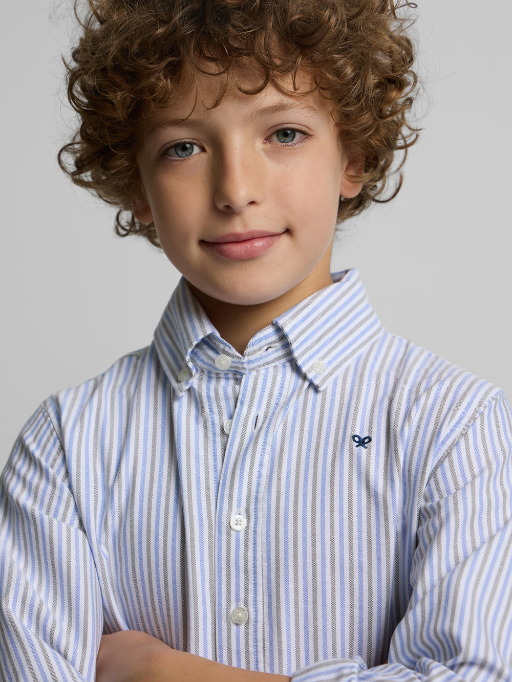 Kids' sport shirt oxford stripes blue green