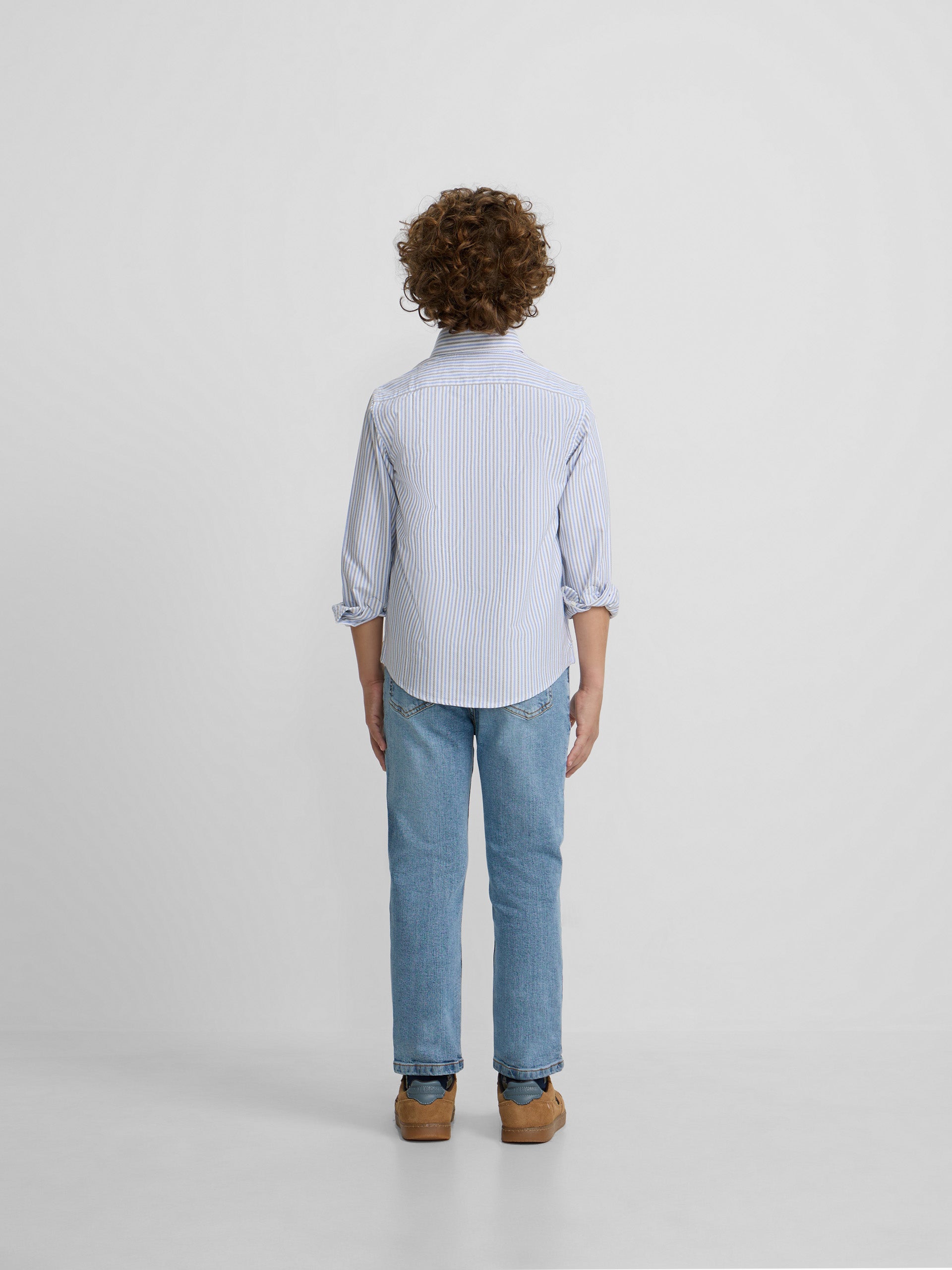 Camisa desportiva criança oxford riscas azul e verde