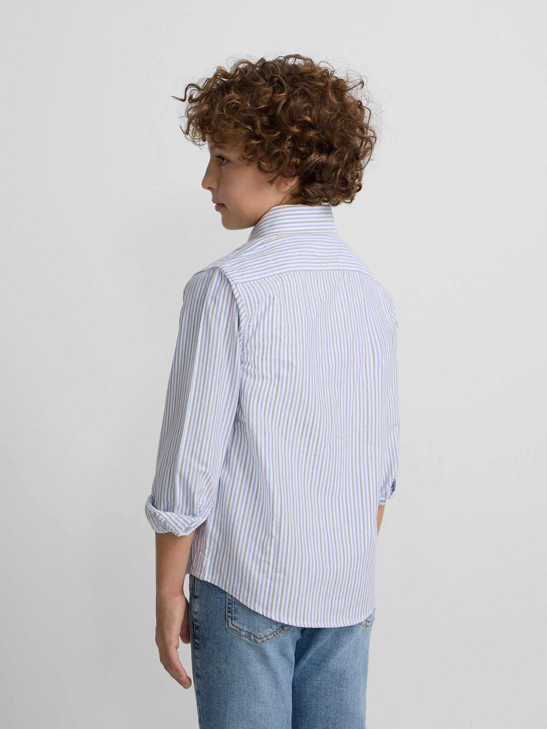 Camisa desportiva criança oxford riscas azul e verde