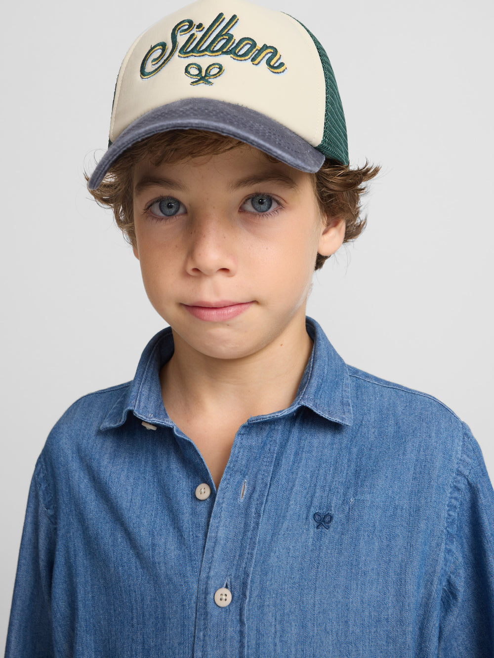 Camisa desportiva de criança em ganga azul navy