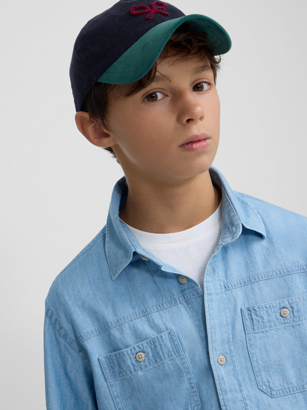 Camisa sport kids denim bolsillos azul claro