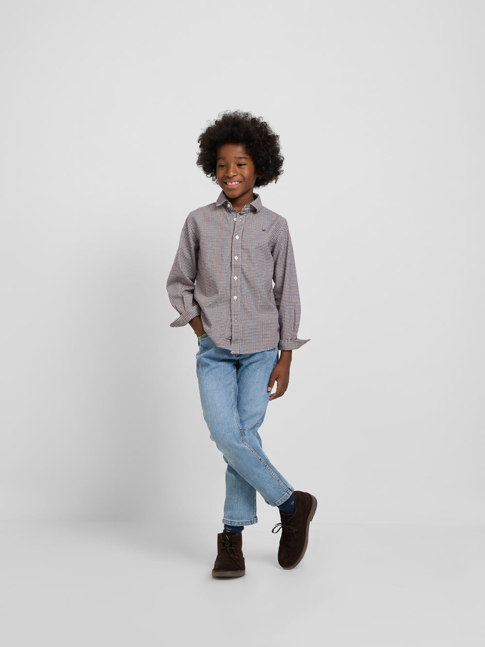 Camisa sport kids warm cuadrito bicolor burdeos marino