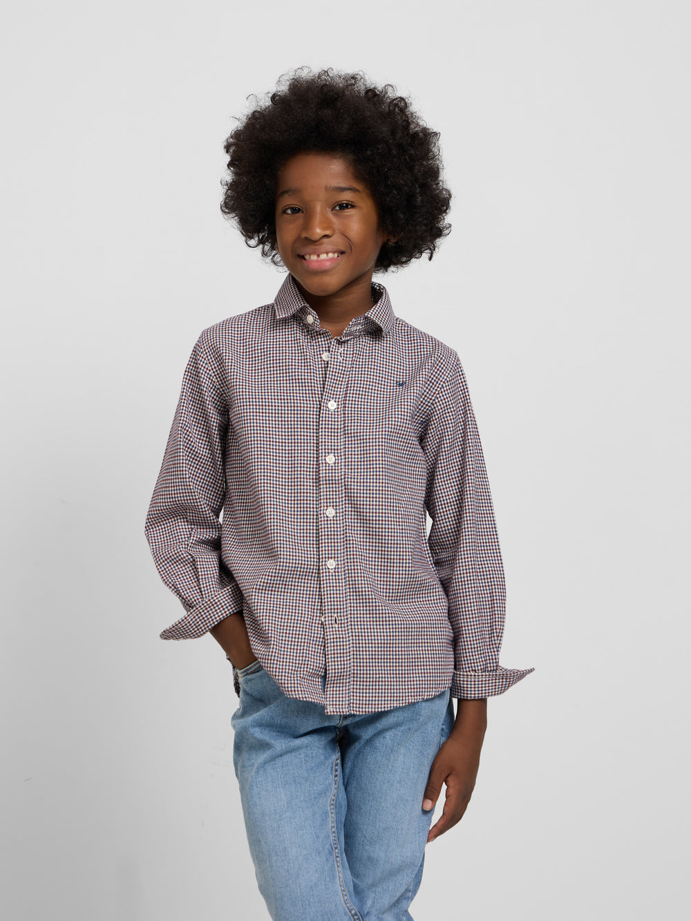 Camisa sport kids warm cuadrito bicolor burdeos marino