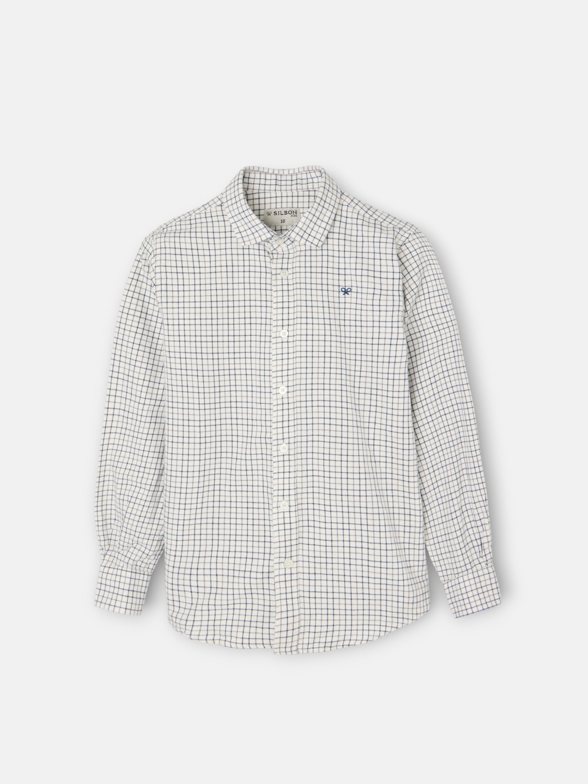 Camisa desportiva para criança aos quadrados bicolor azul-marinho e cinzento