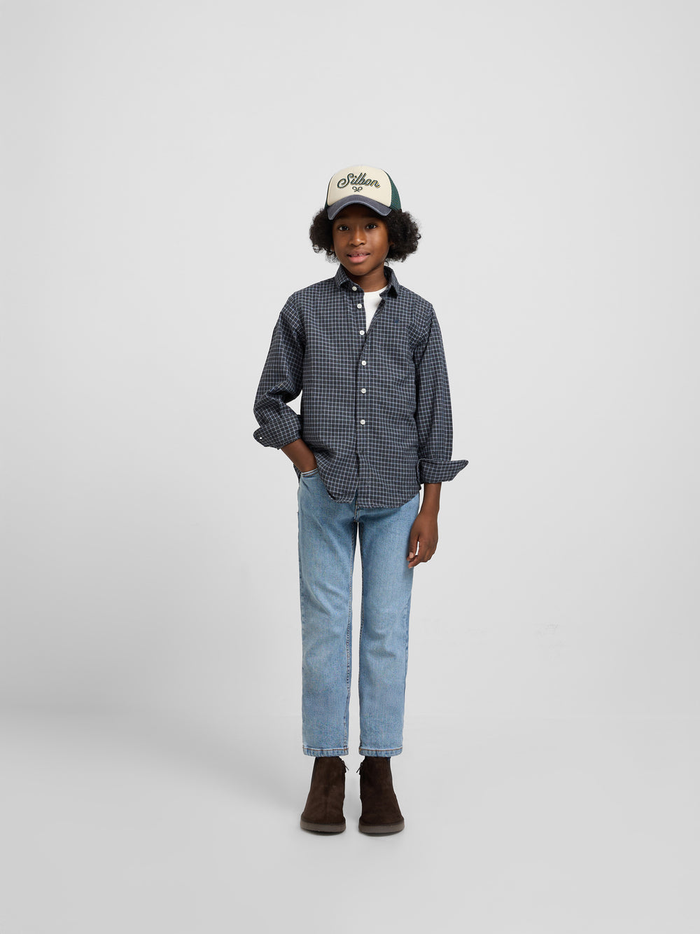 Camisa sport kids warm cuadro dark navy