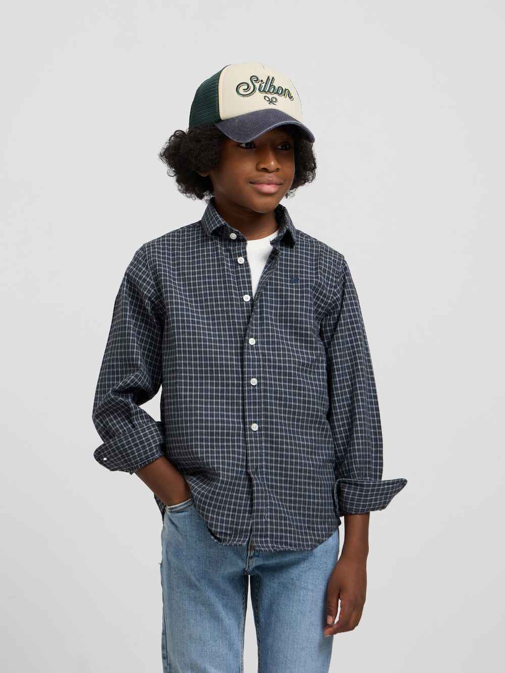 Camisa sport kids warm cuadro dark navy