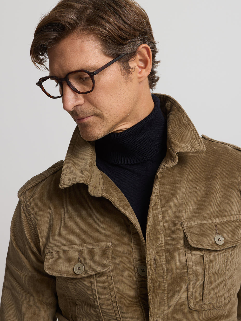 Khaki corduroy jacket with pockets