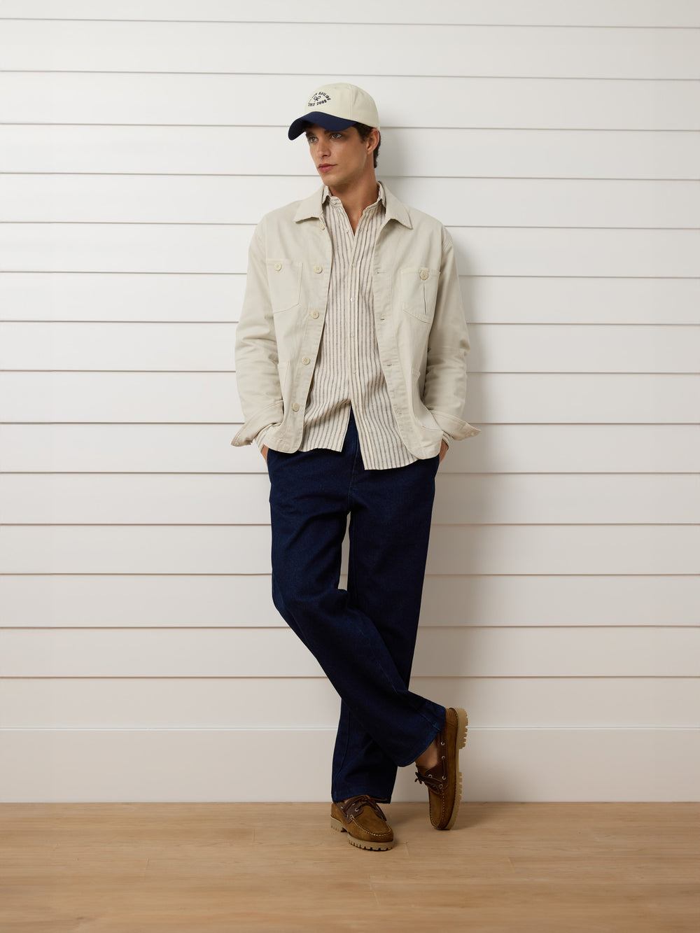 Beige button-pocket overshirt
