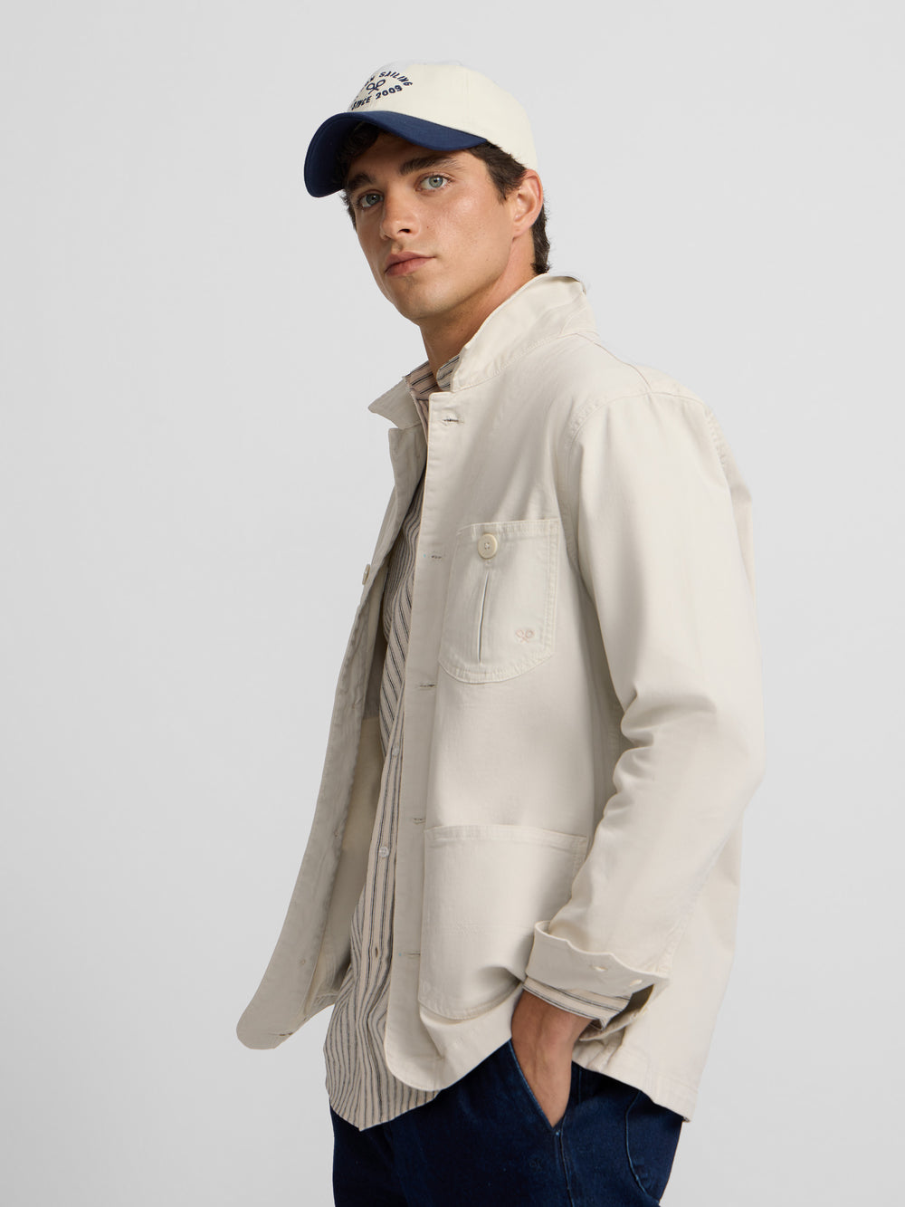 Beige button-pocket overshirt
