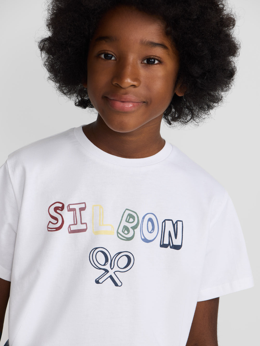White multicolored letter kids t-shirt