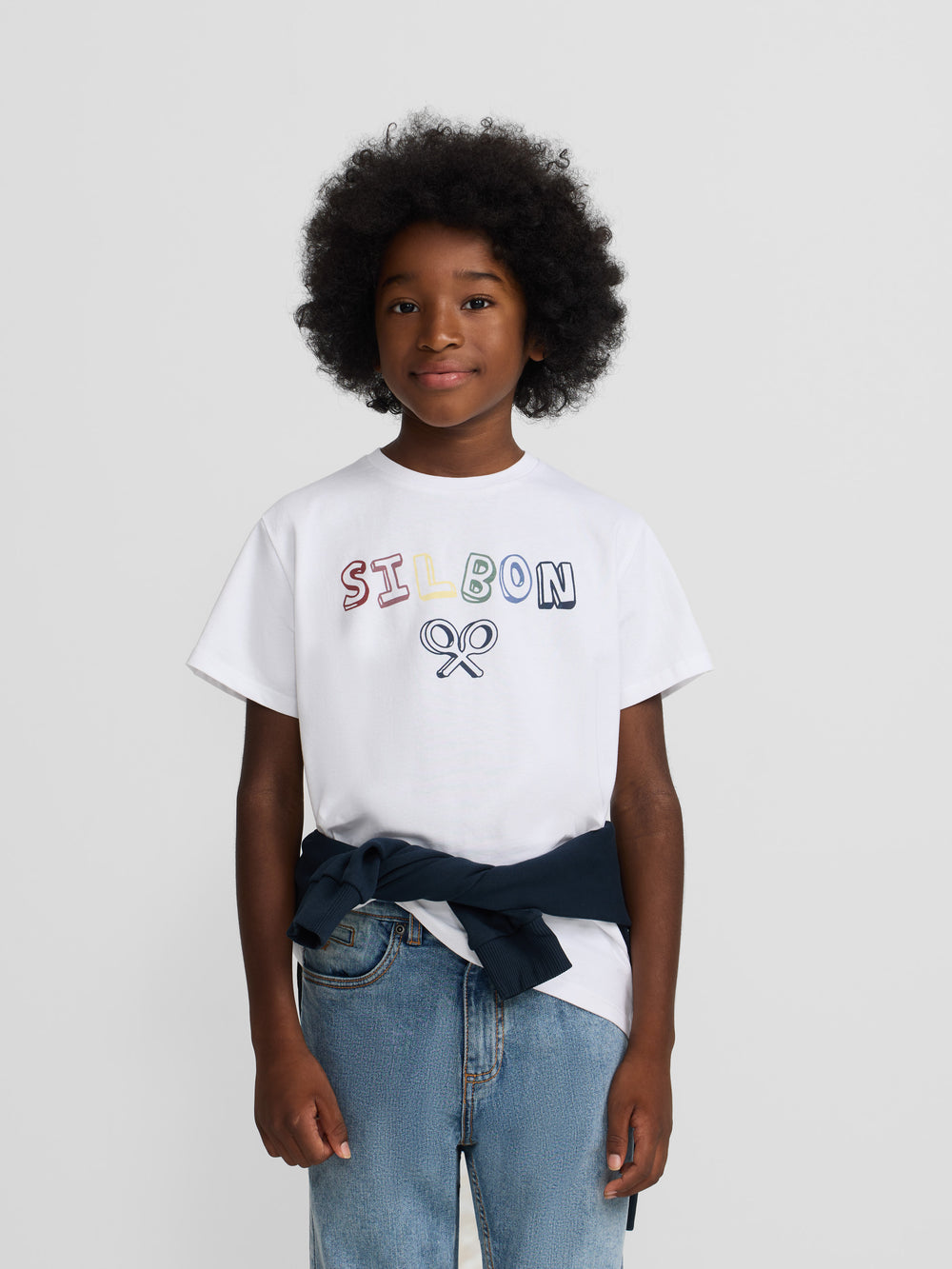 White multicolored letter kids t-shirt
