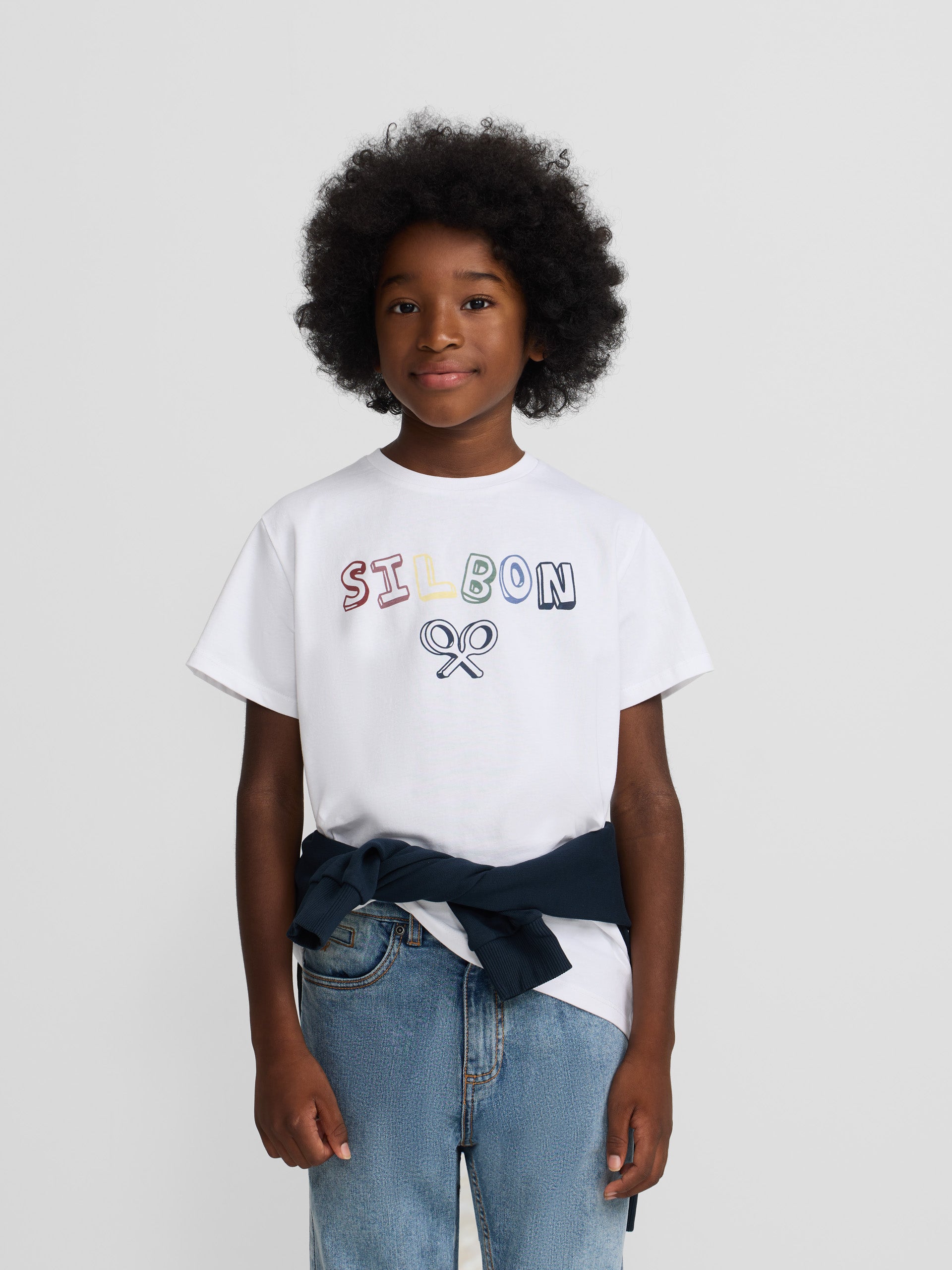 White multicolored letter kids t-shirt