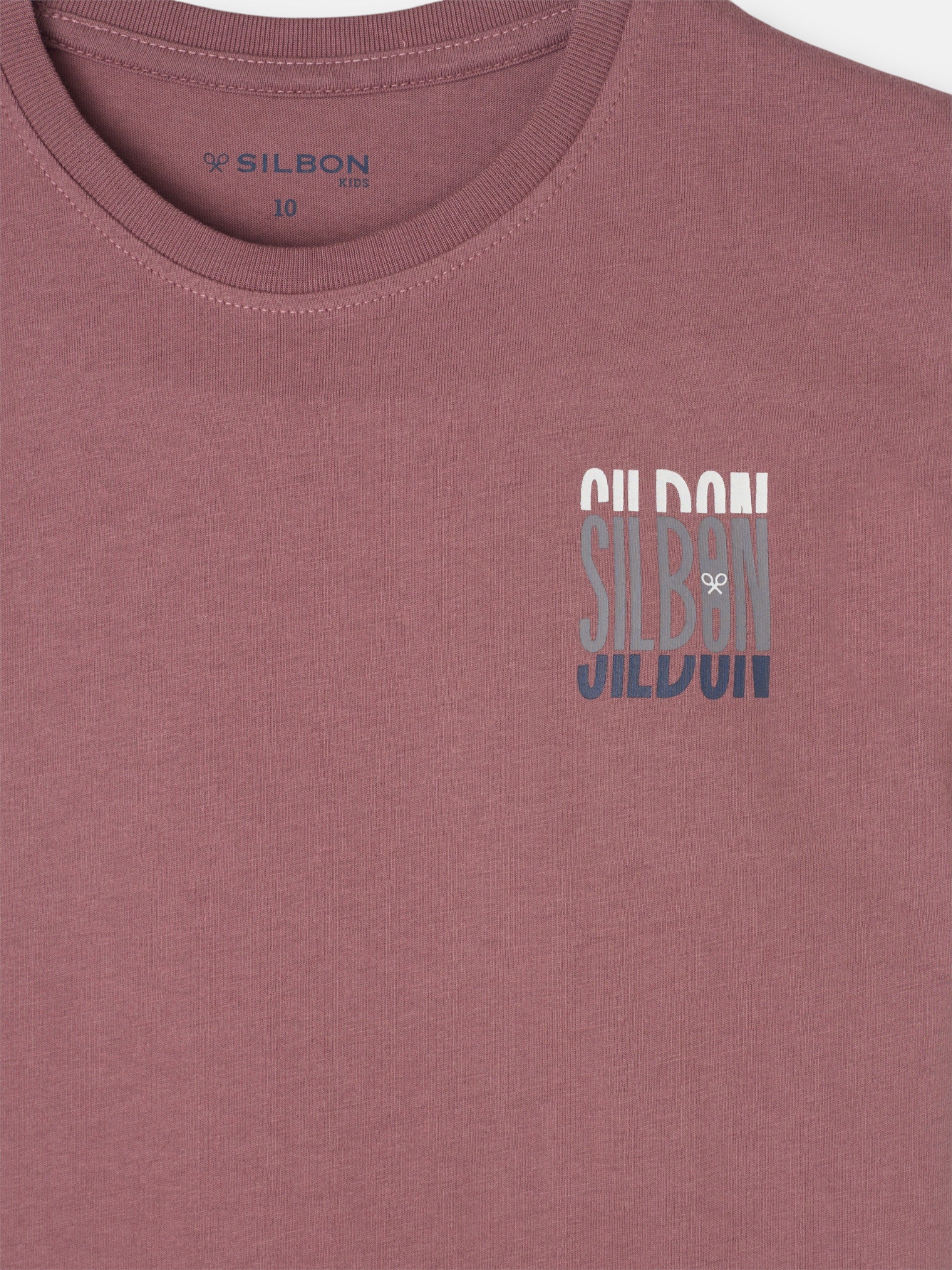Kids' T-shirt with burgundy tricolor letters
