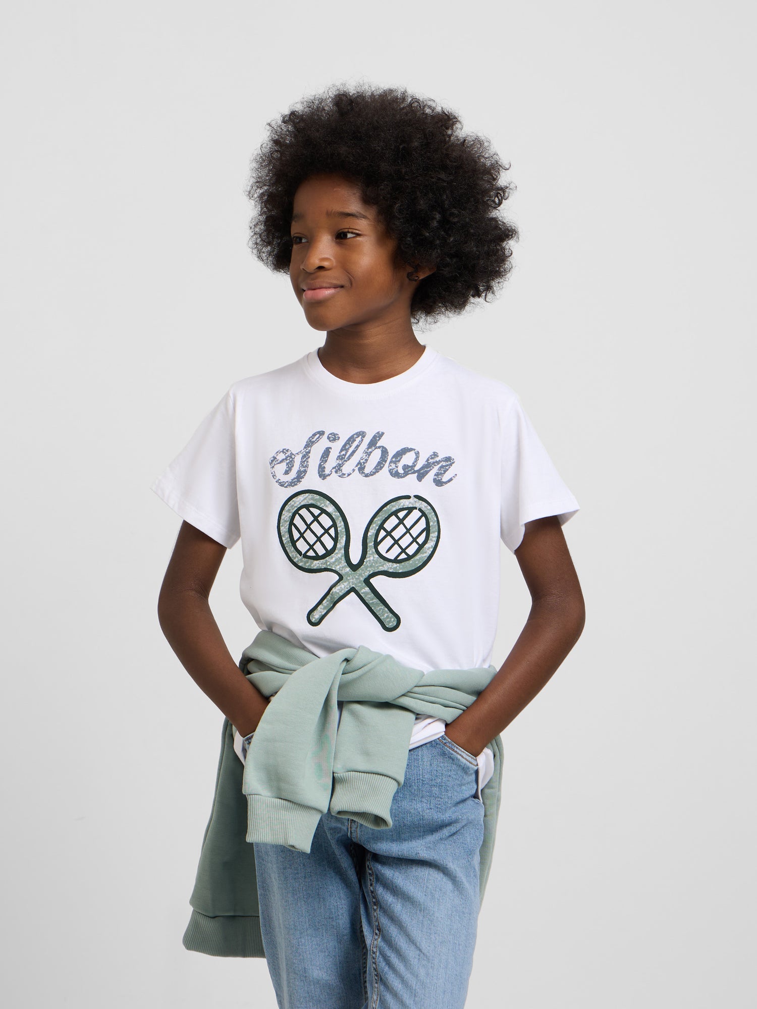 Camiseta kids logo raqueta verde blanca