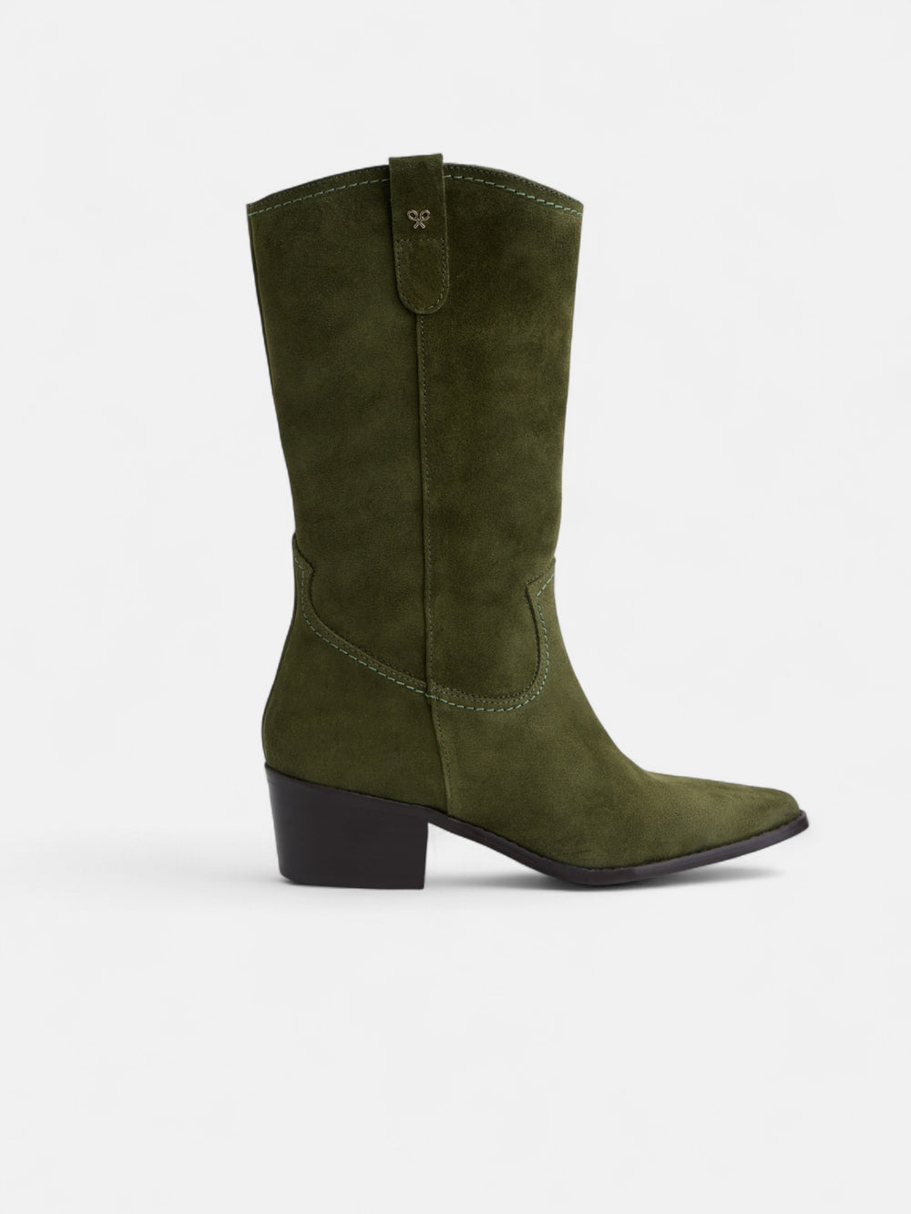 Green suede cowboy boots