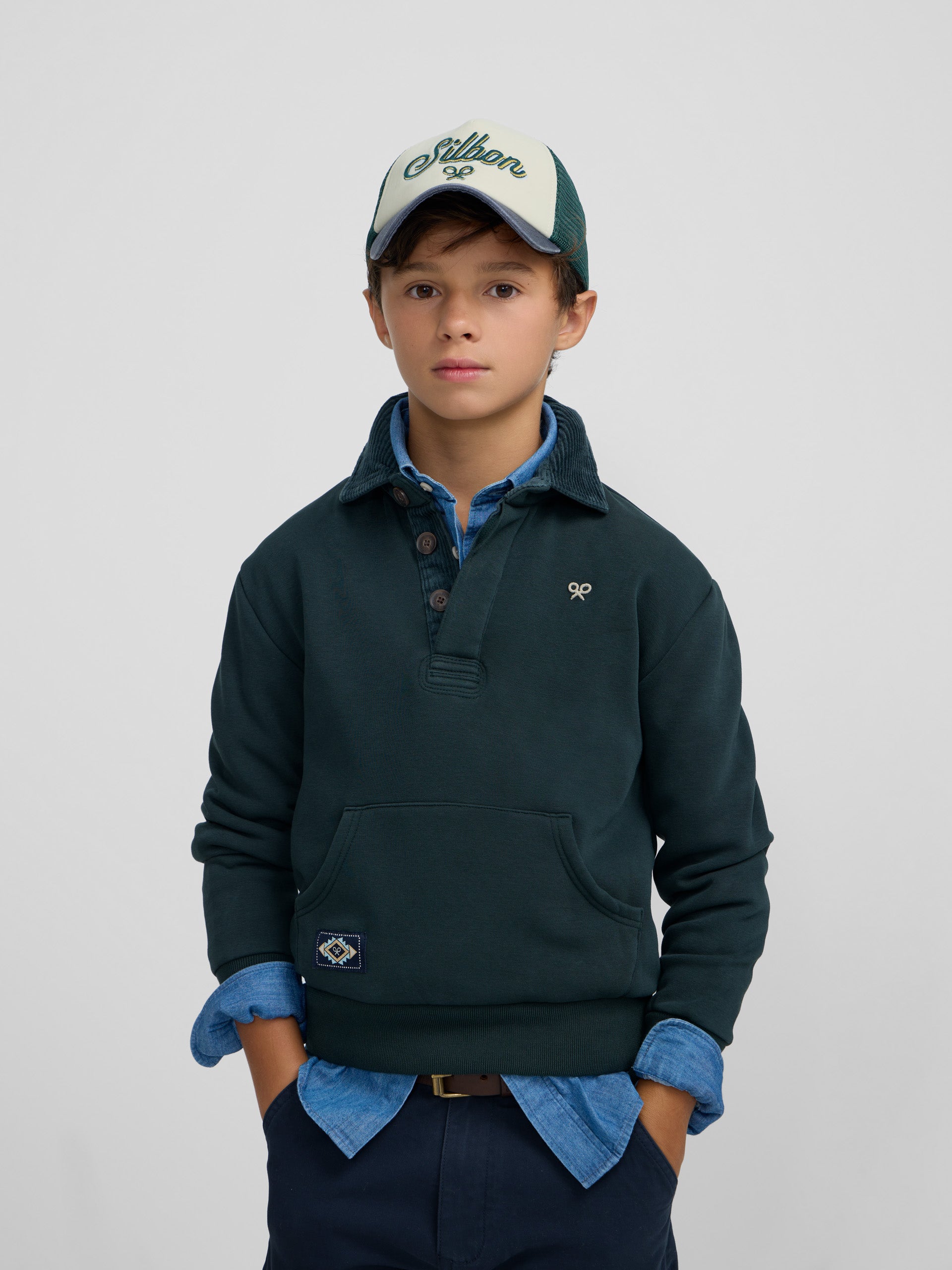 Forro polar kids canguro verde medio