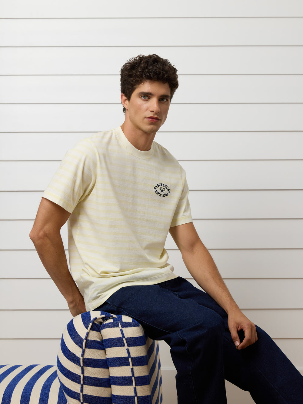 Camisola risca média amarela