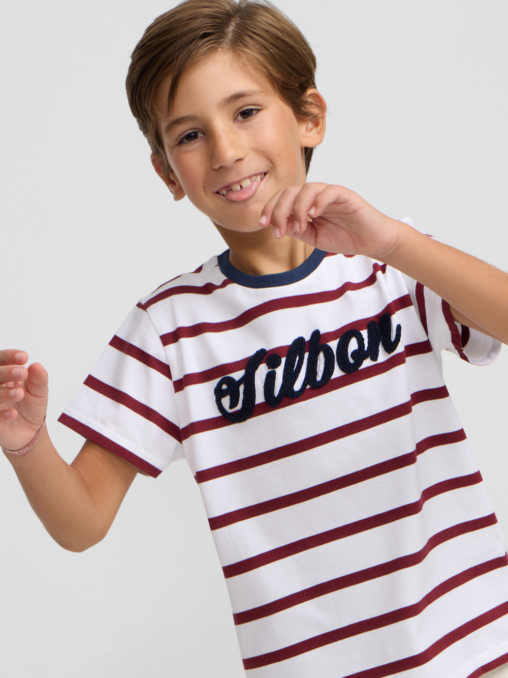 Kids' burgundy striped T-shirt