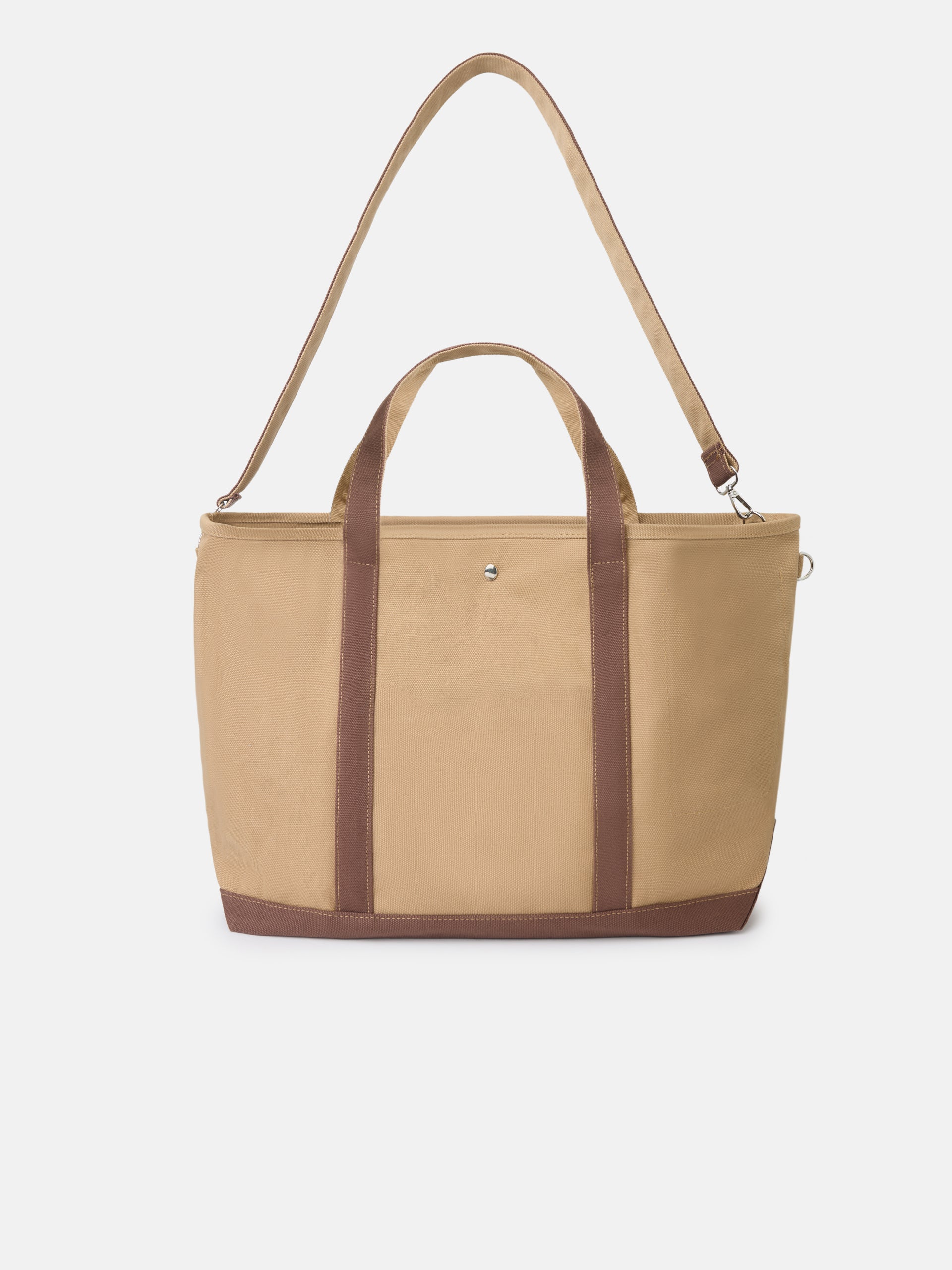 Classic two-tone camel tote bag