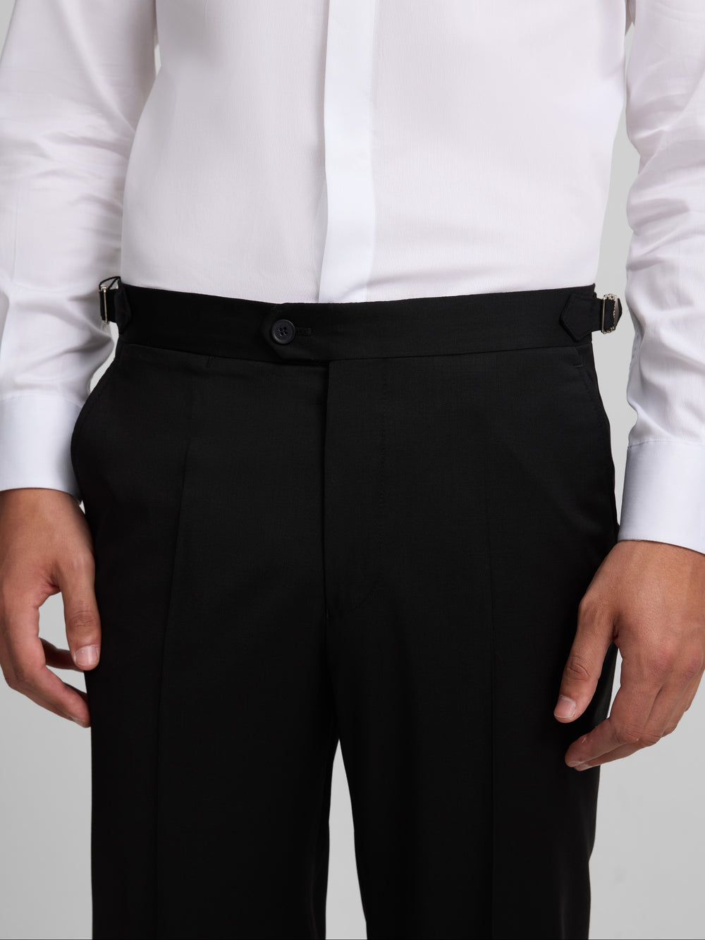 Classic black double-breasted tuxedo trousers