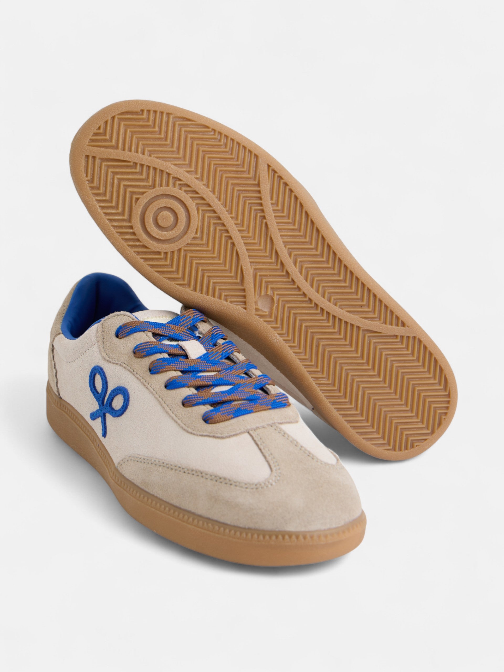 Zapatilla raqueta beige y azul