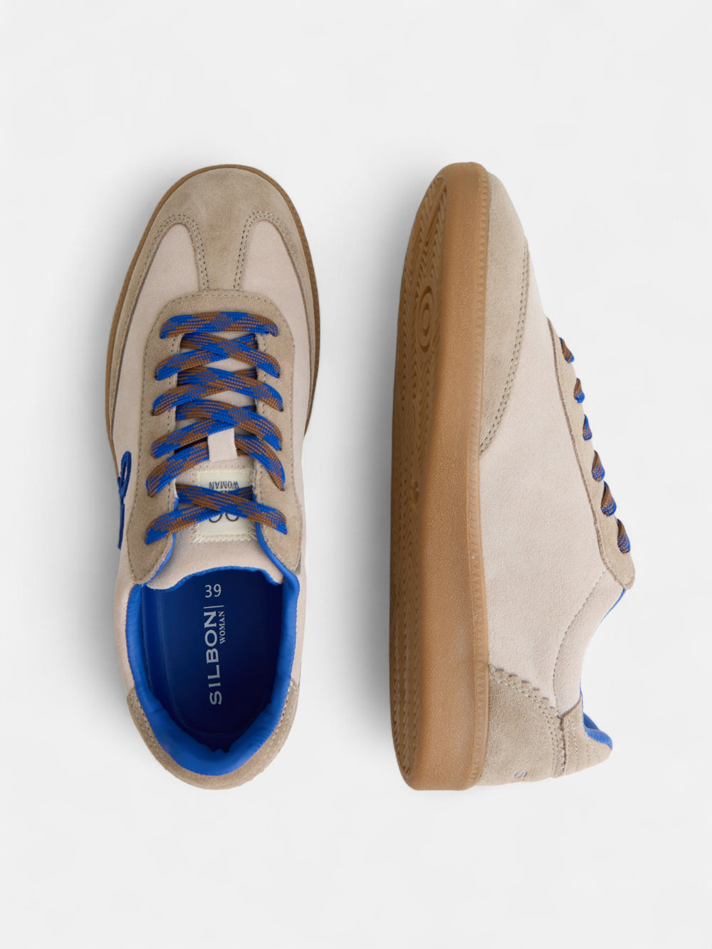 Beige and blue racket shoe
