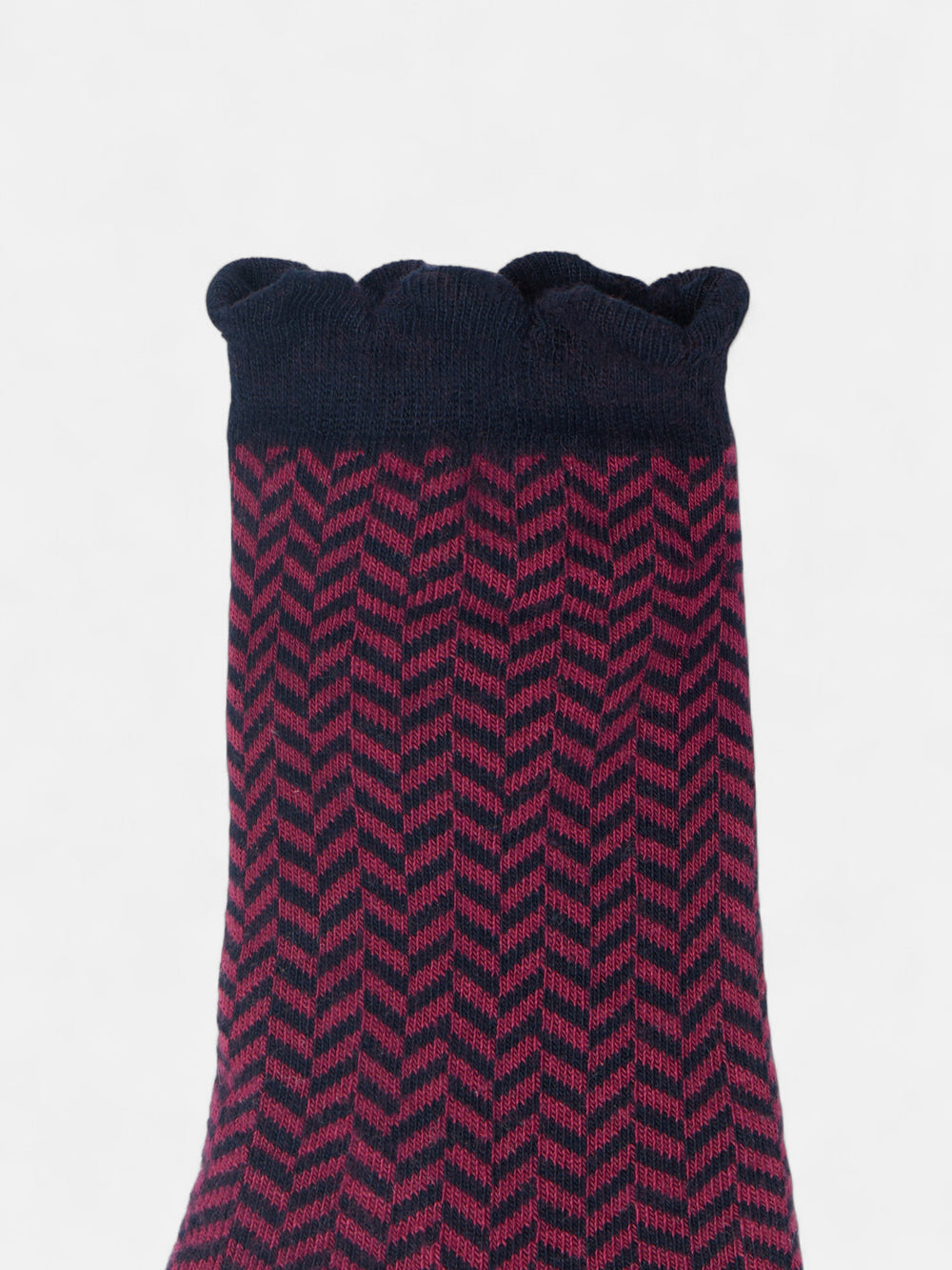 Long two-tone navy and pink herringbone sock