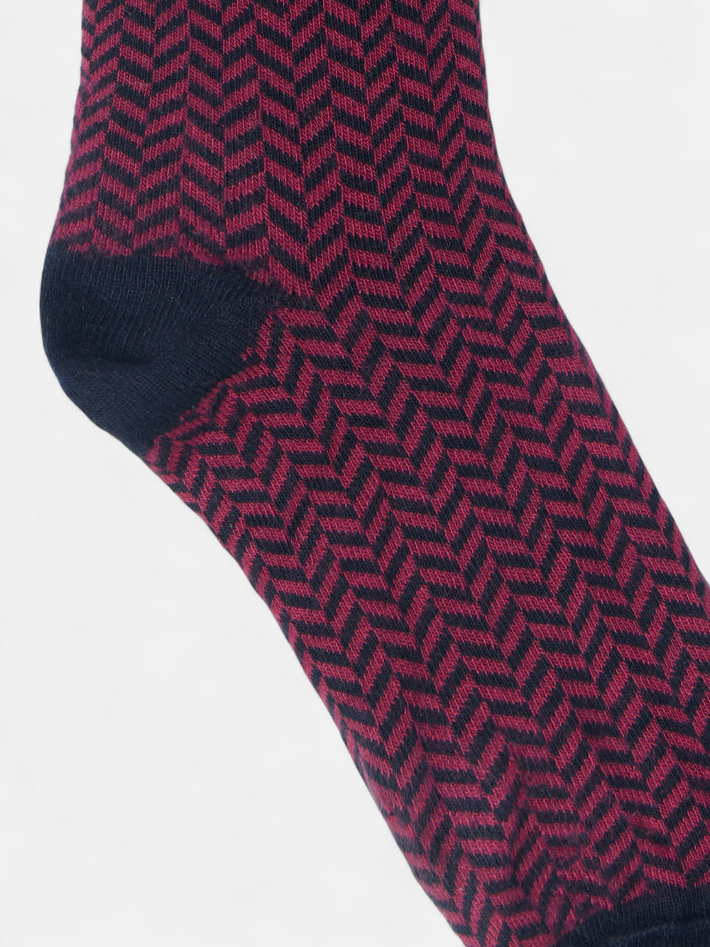 Long two-tone navy and pink herringbone sock