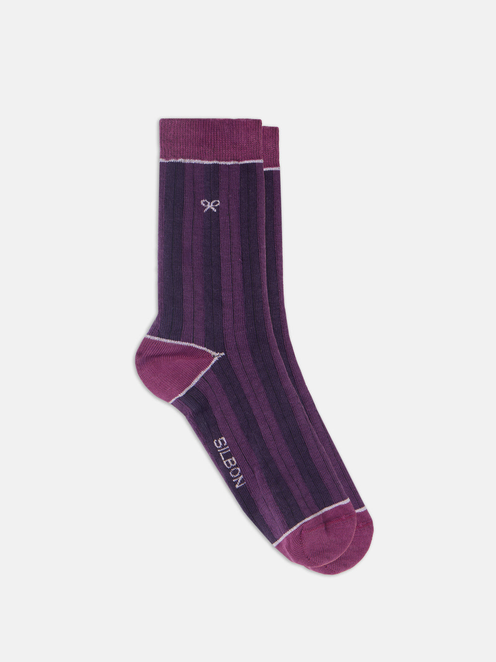 Long purple striped ribbed socks