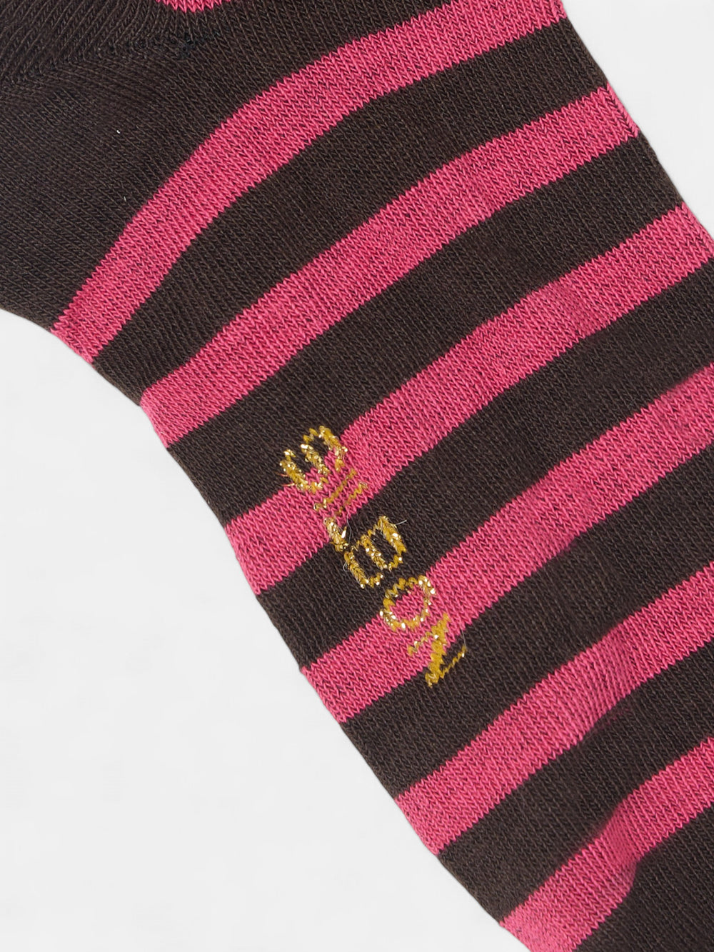 Meia curta às riscas castanhas e rosa