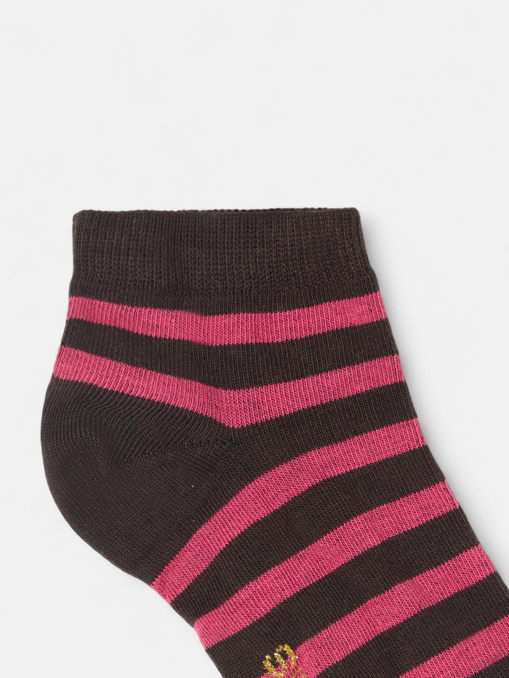 Meia curta às riscas castanhas e rosa