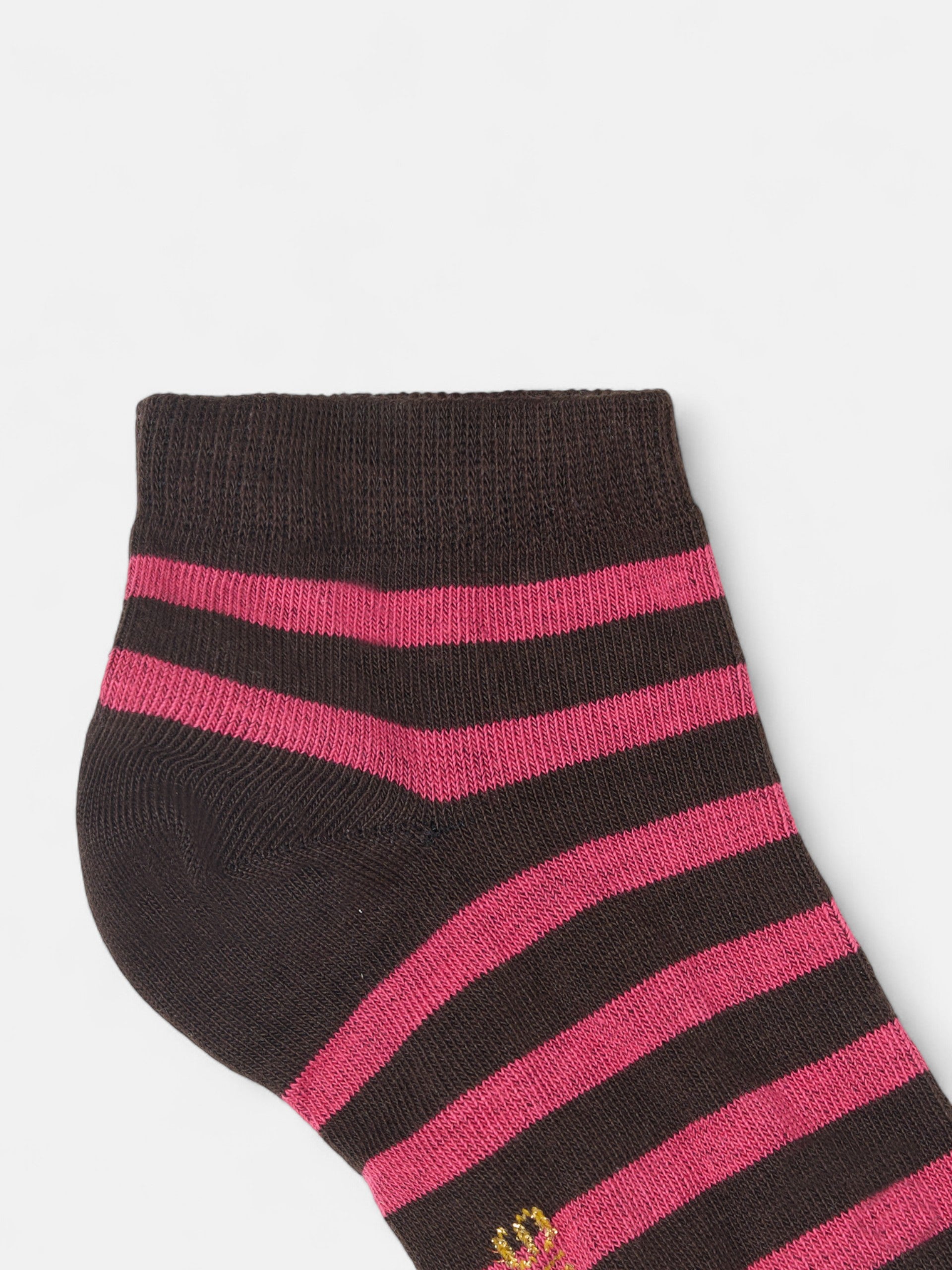 Meia curta às riscas castanhas e rosa