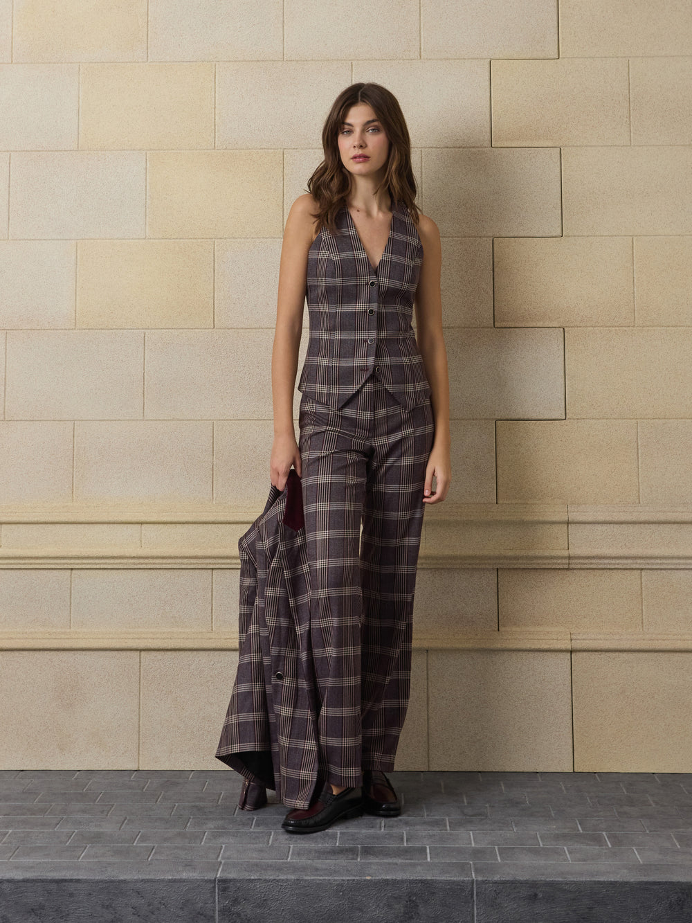 Pantalon vestir unique cuadros morados