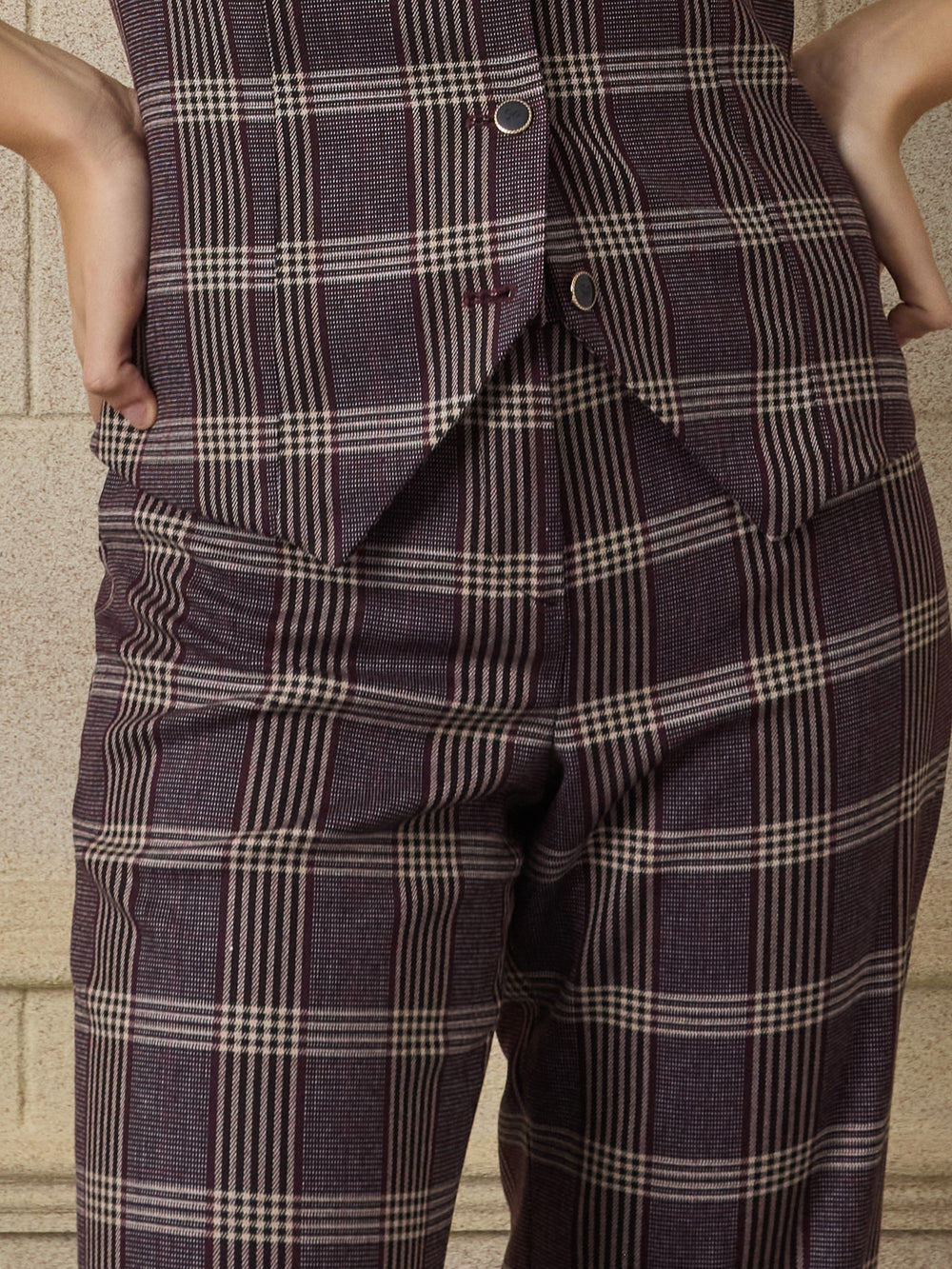 Pantalon vestir unique cuadros morados