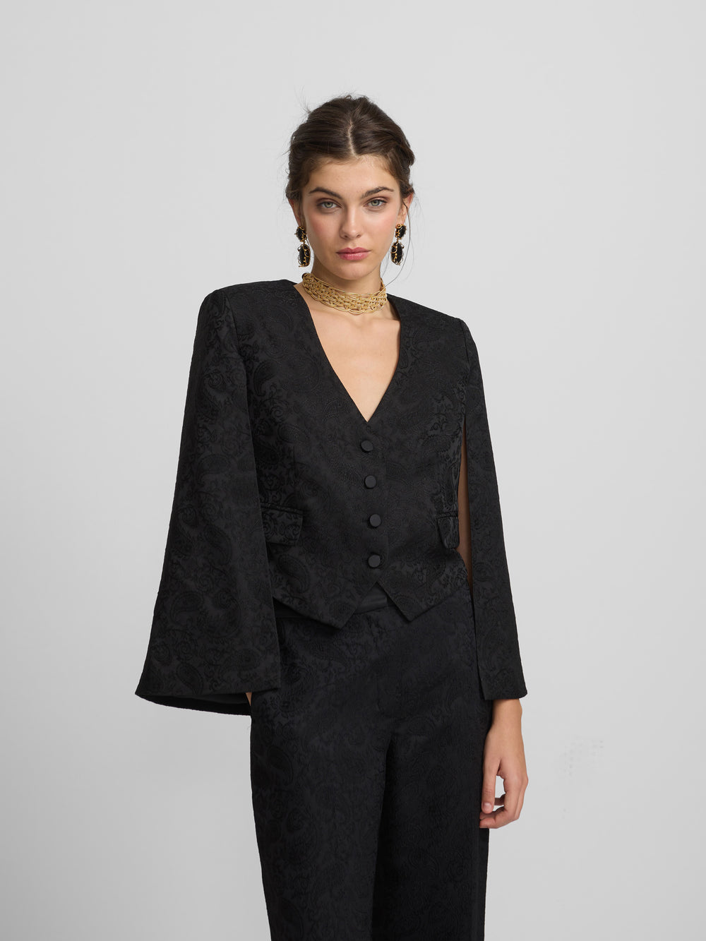 black jacquard lace cape