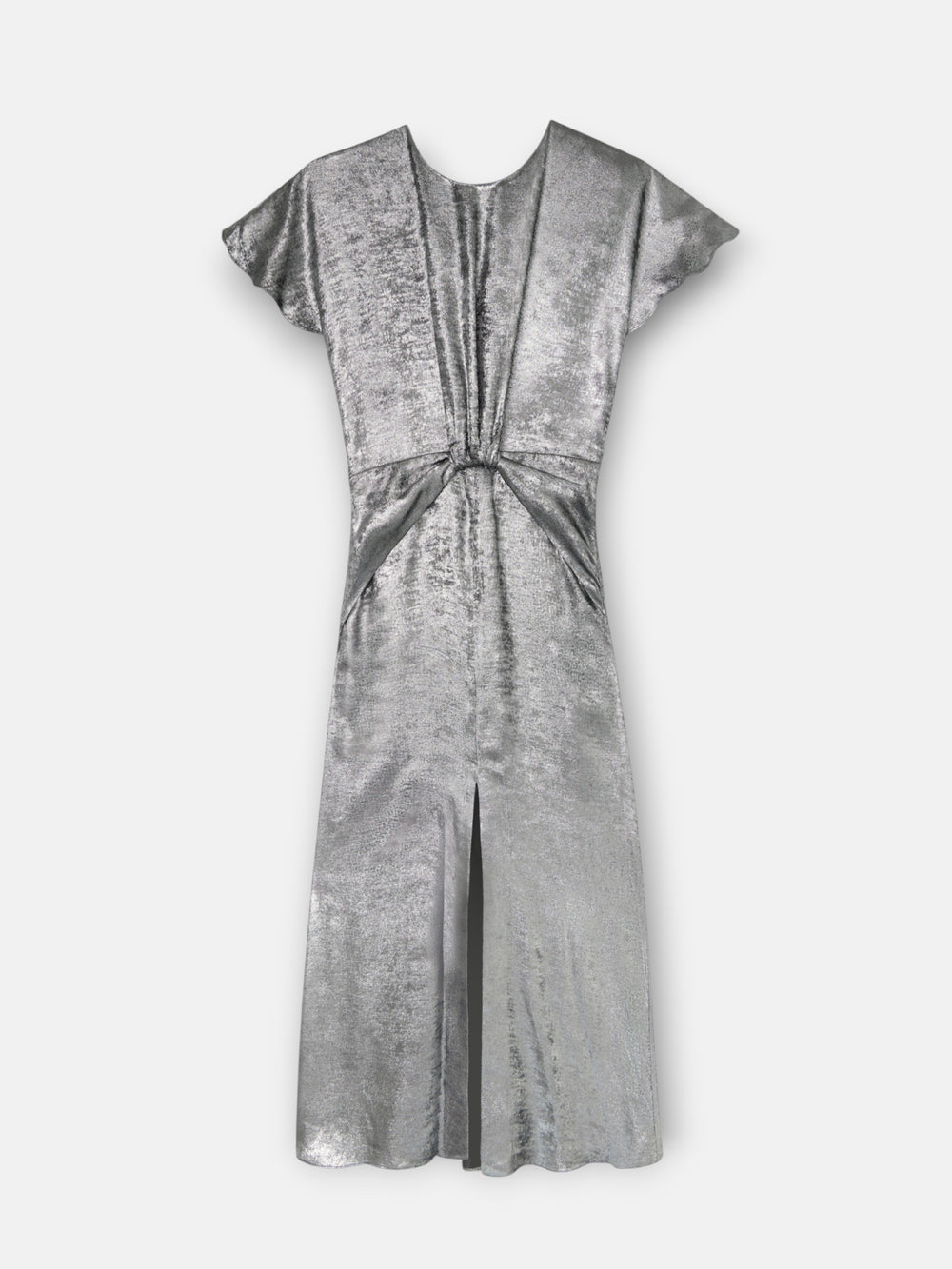 Vestido largo asimetrico plata