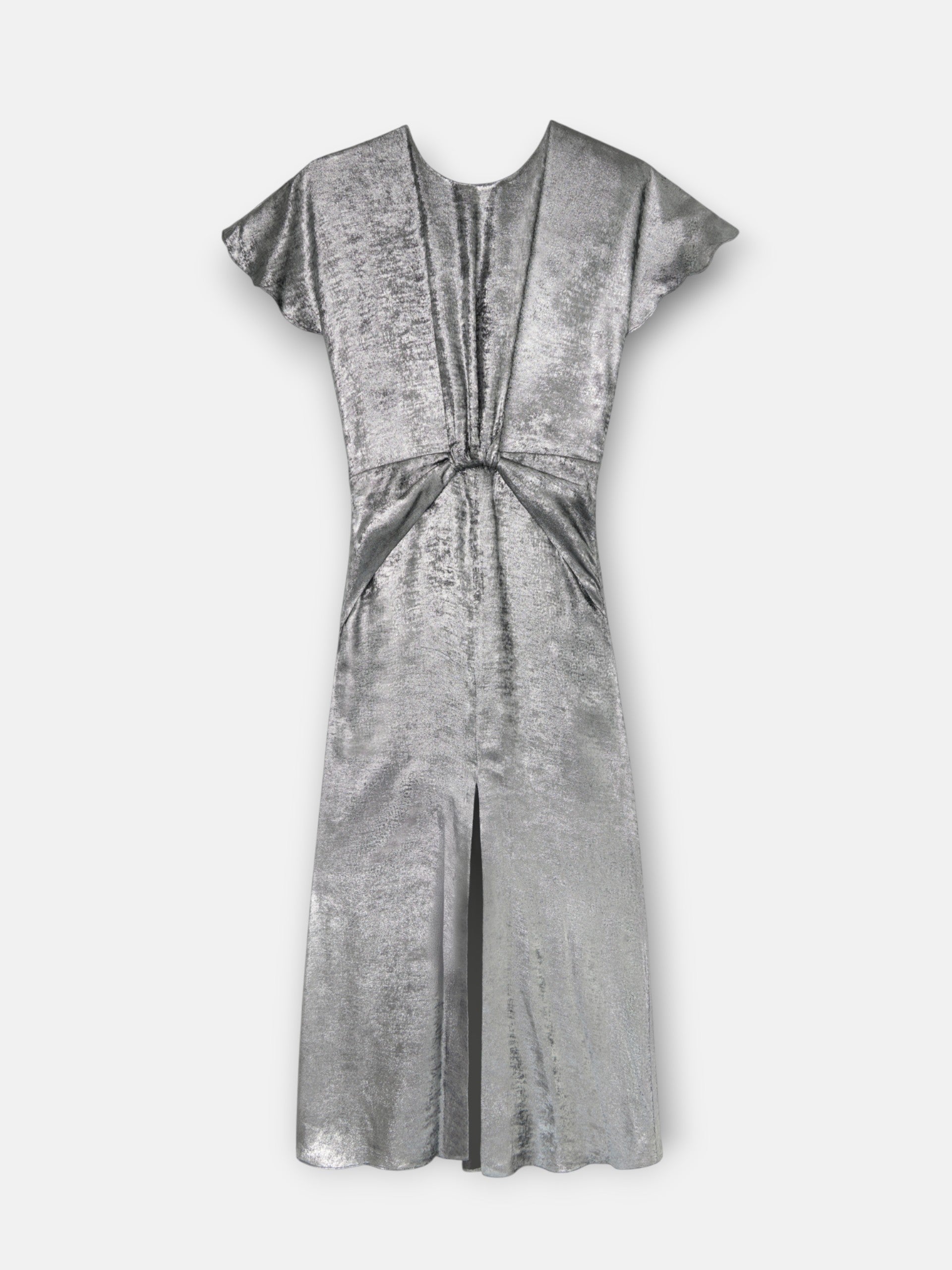 Vestido largo asimetrico plata