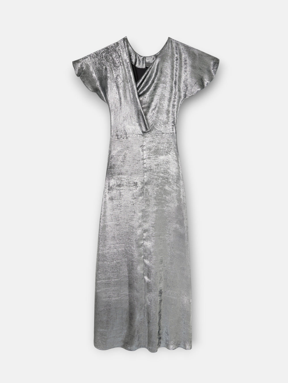 Vestido largo asimetrico plata