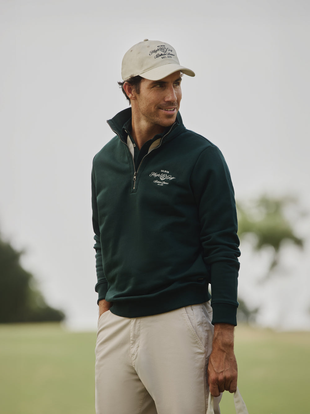 Beltran Lozano dark green half-zip sweatshirt