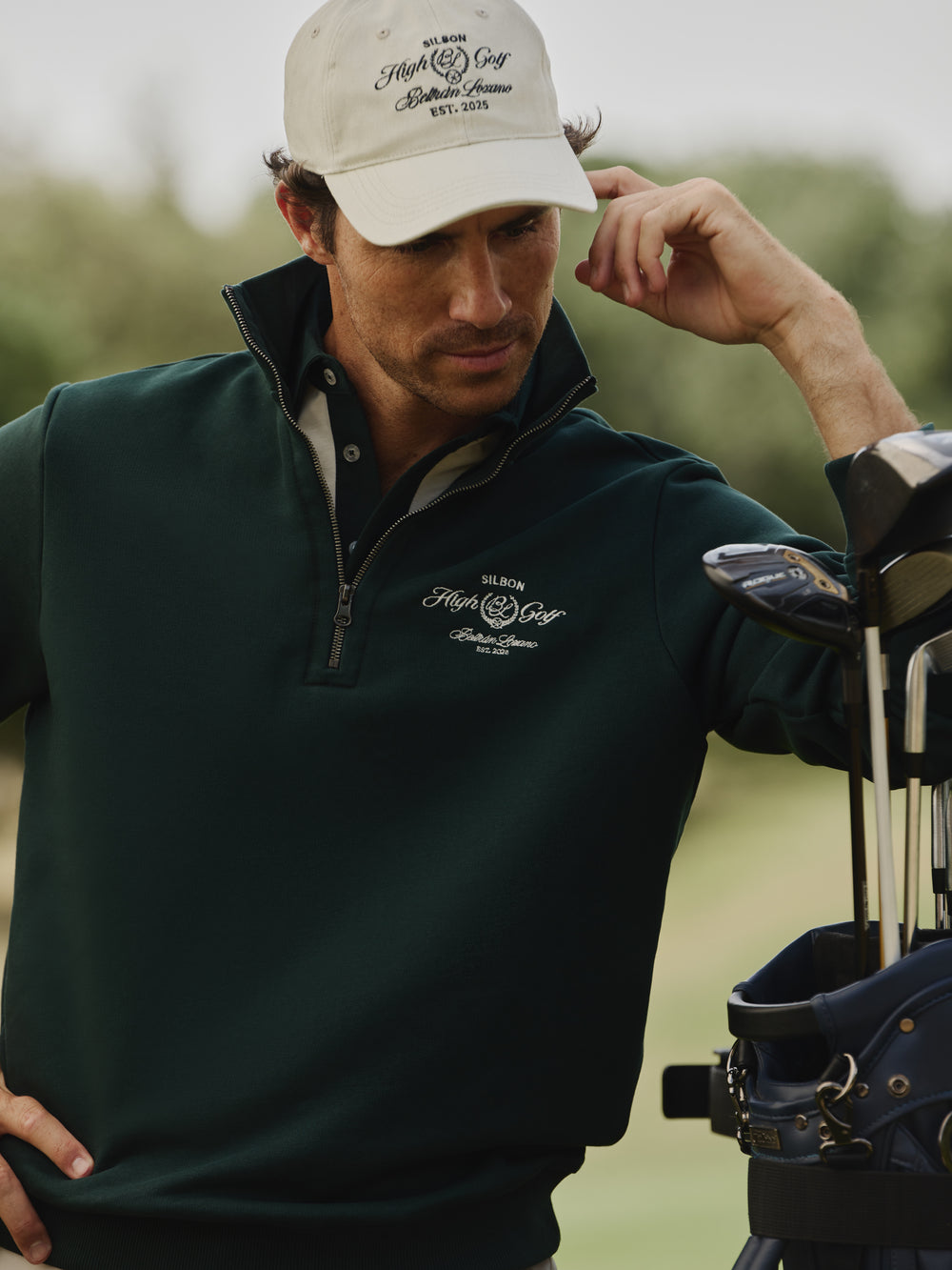 Beltran Lozano dark green half-zip sweatshirt