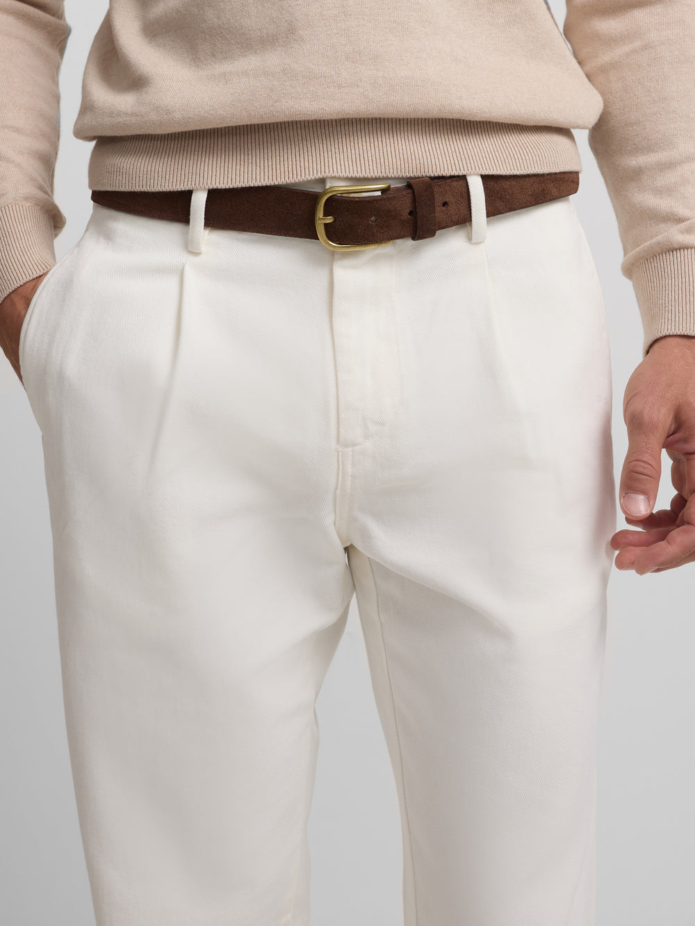 Beige straight pleated sport pants