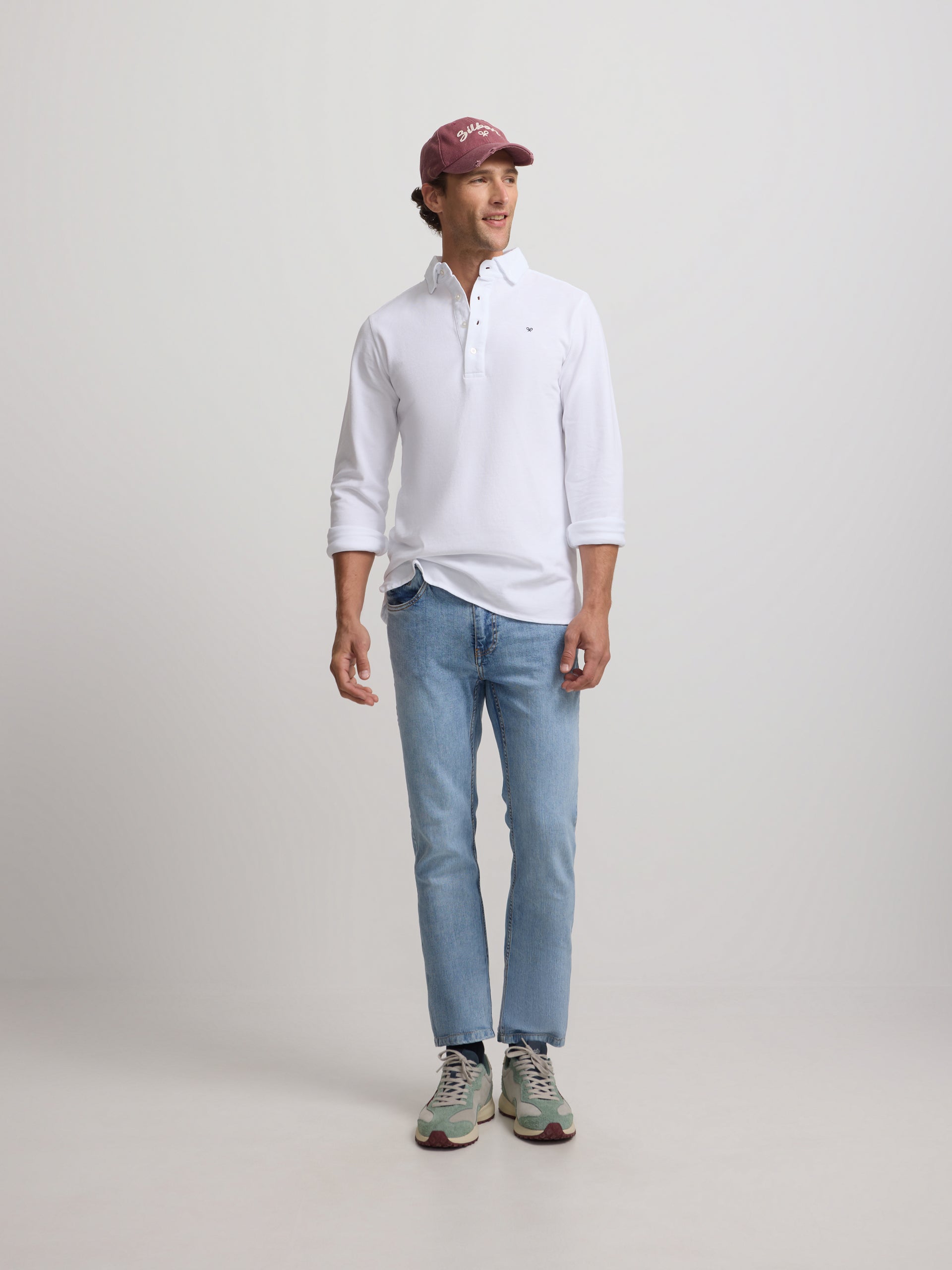 Polo liso de manga comprida branco