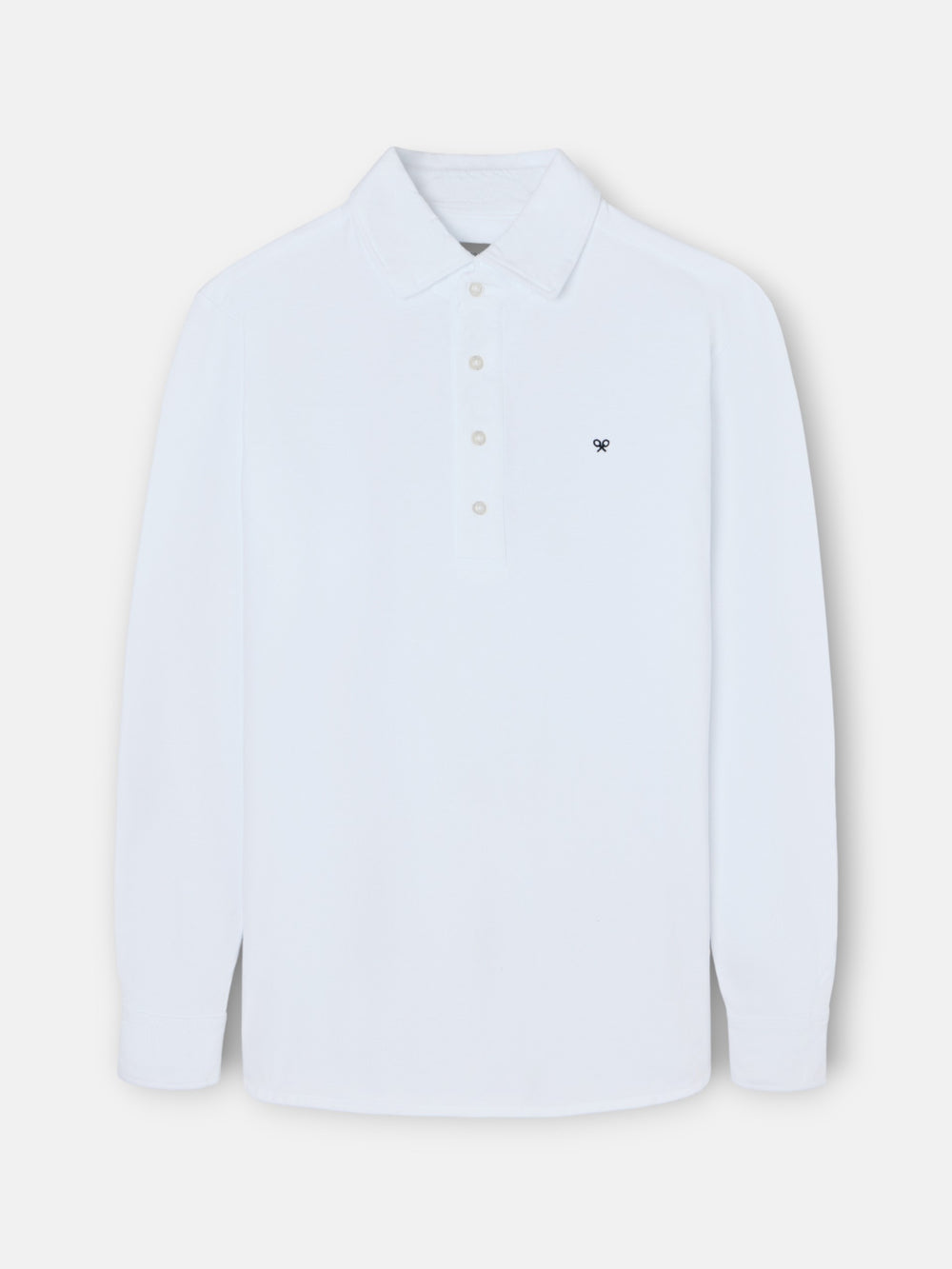 Plain white long-sleeved polo shirt